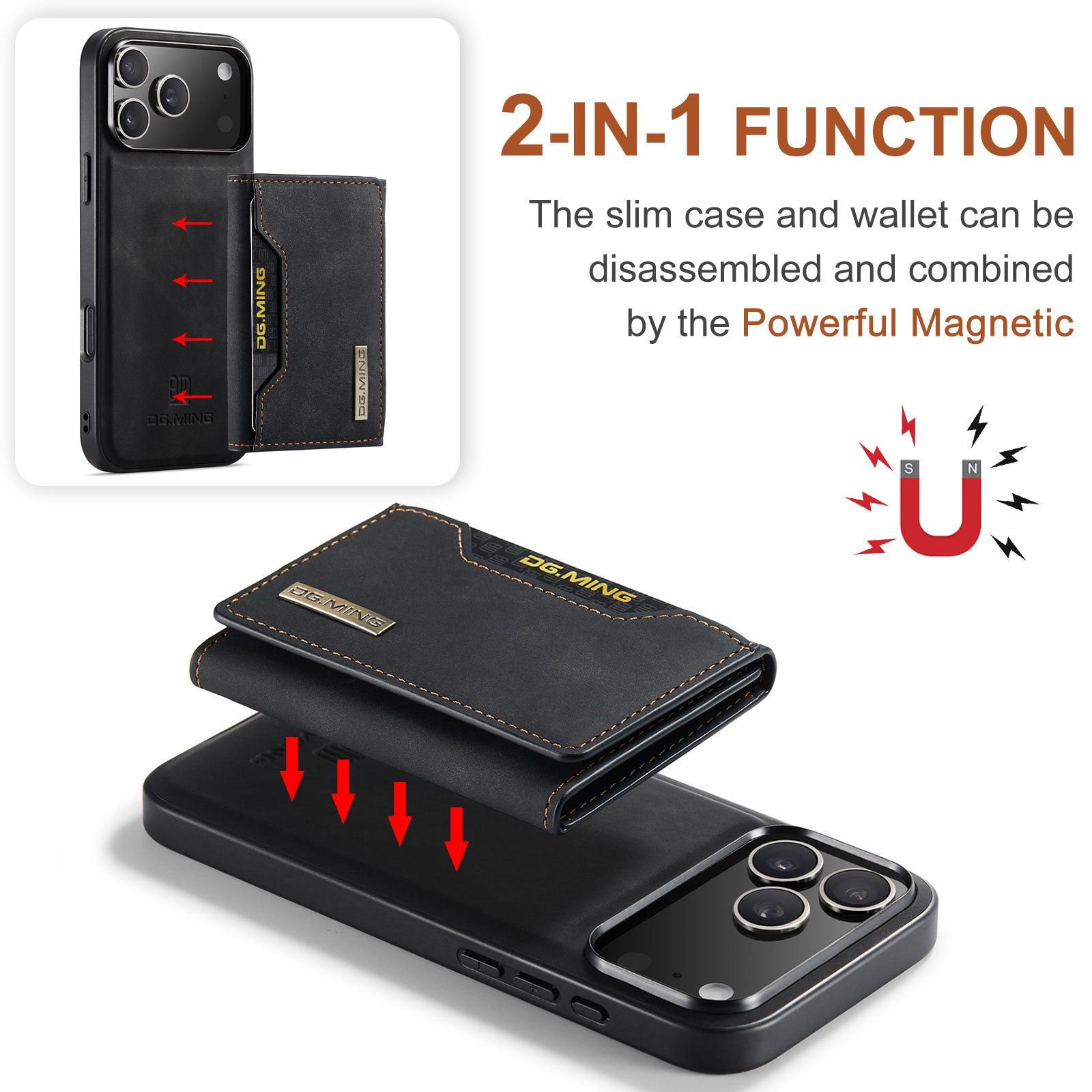 iPhone 17 Pro Cover med aftagelig pung, Sort