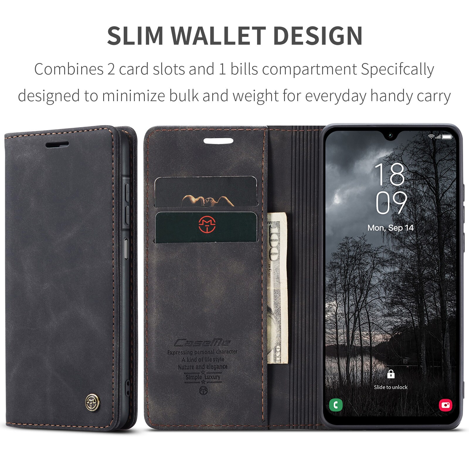 Samsung Galaxy A17 Slankt pungetui, Sort
