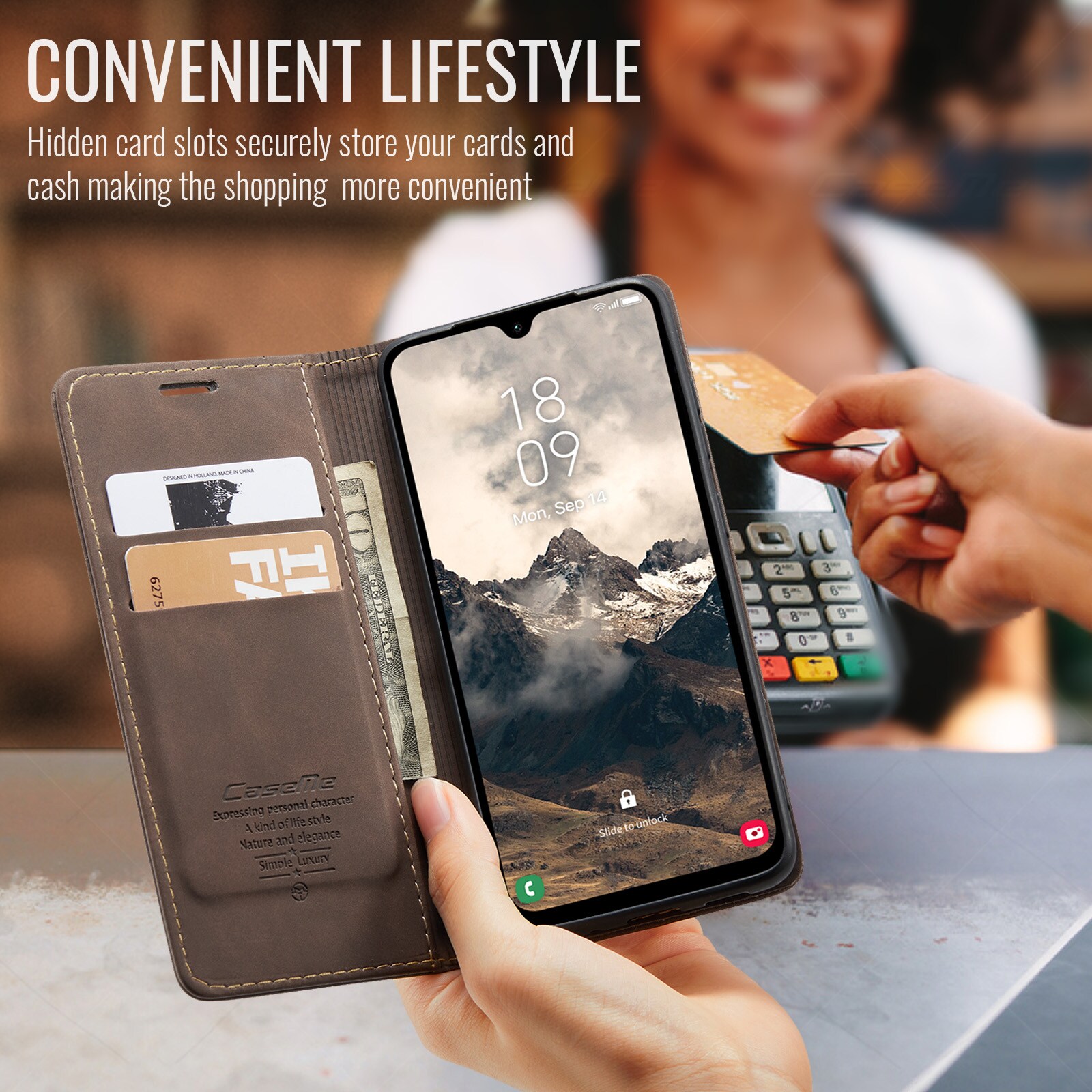 Samsung Galaxy A17 Slankt pungetui, Brun