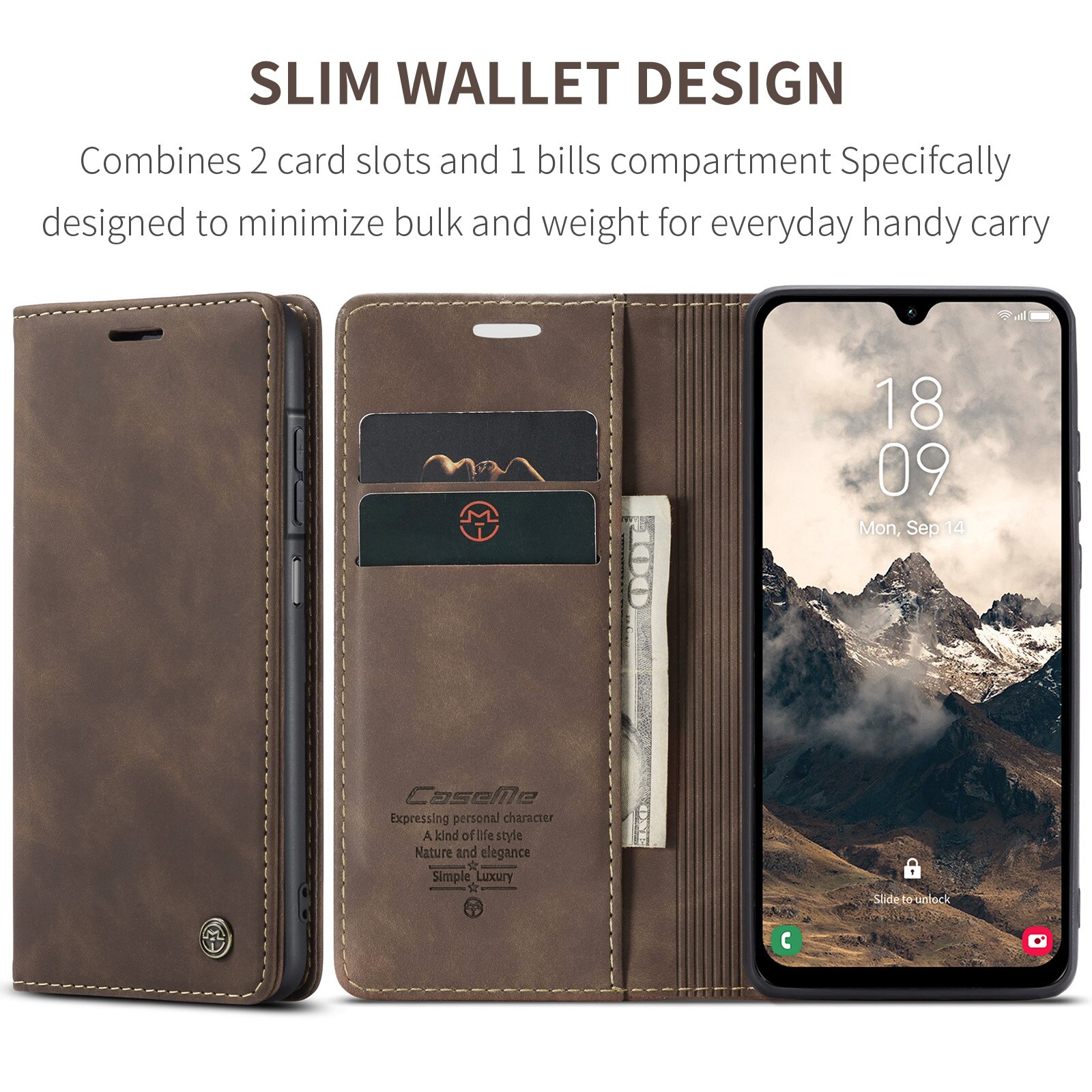 Samsung Galaxy A17 Slankt pungetui, Brun