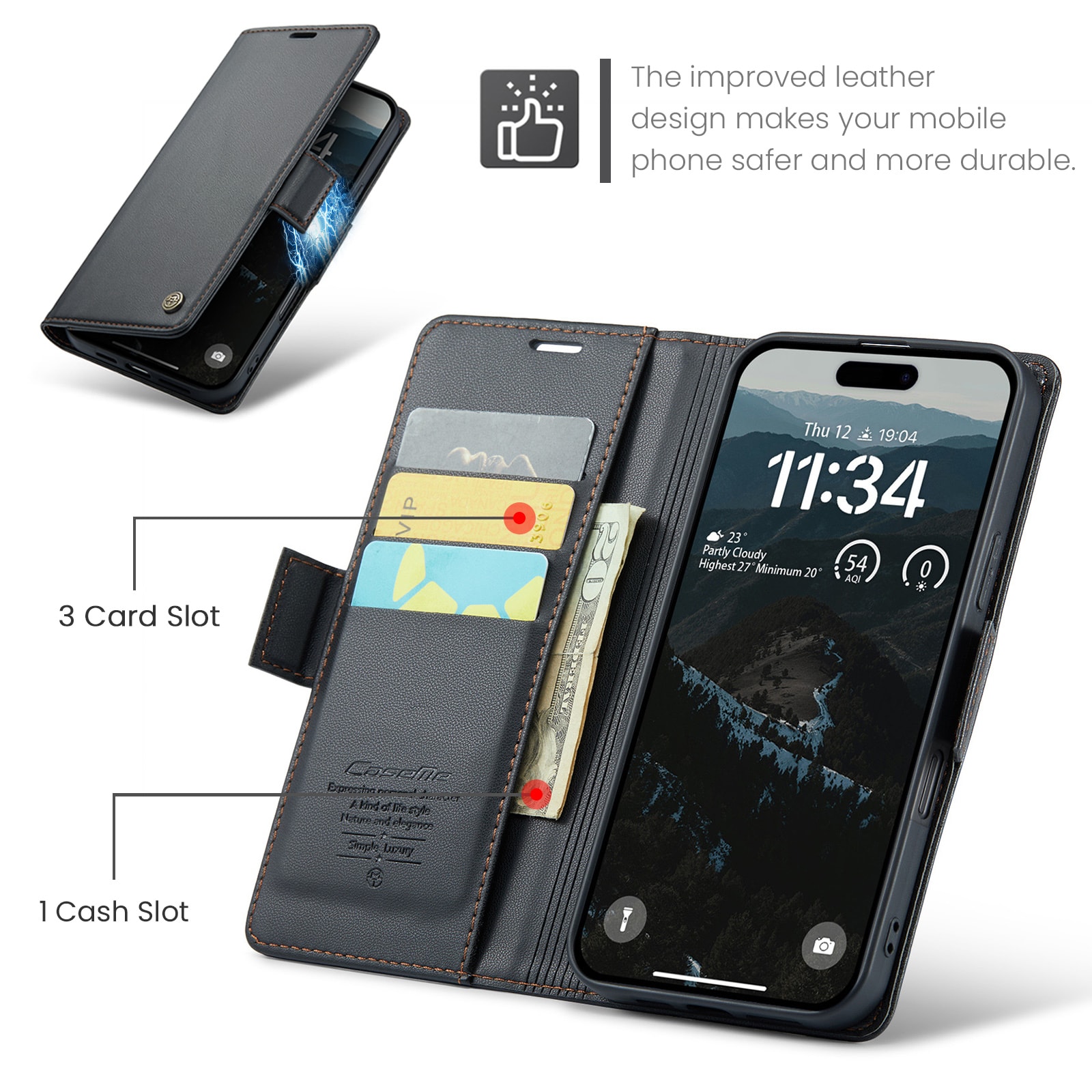 iPhone 17 Pro Slankt RFID-pungetui, Sort