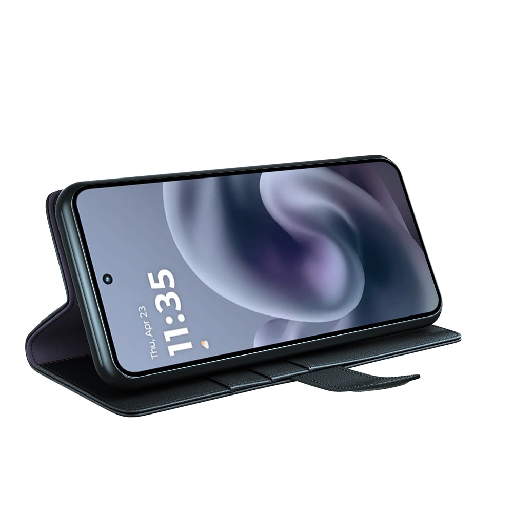 Motorola Moto G86 Slankt mobiletui i ægte læder, Sort