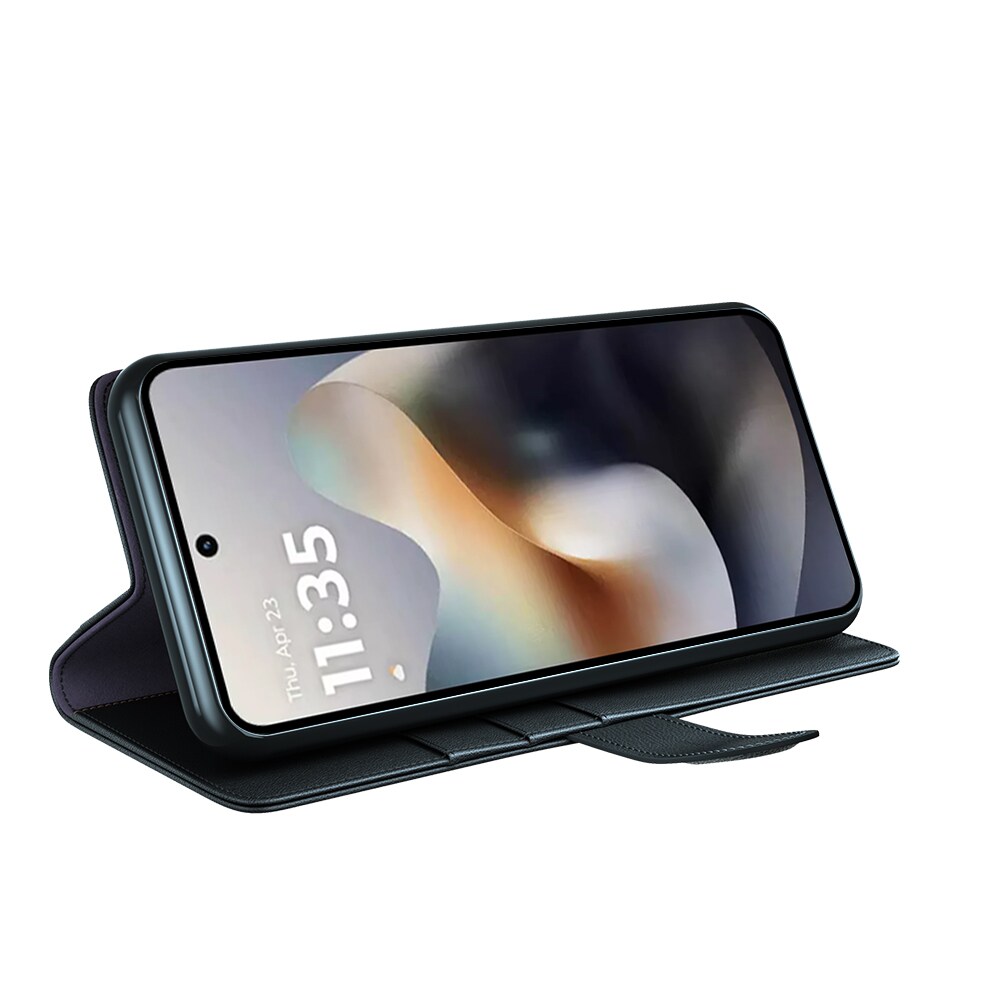Motorola Moto G56 Slankt mobiletui i ægte læder, Sort
