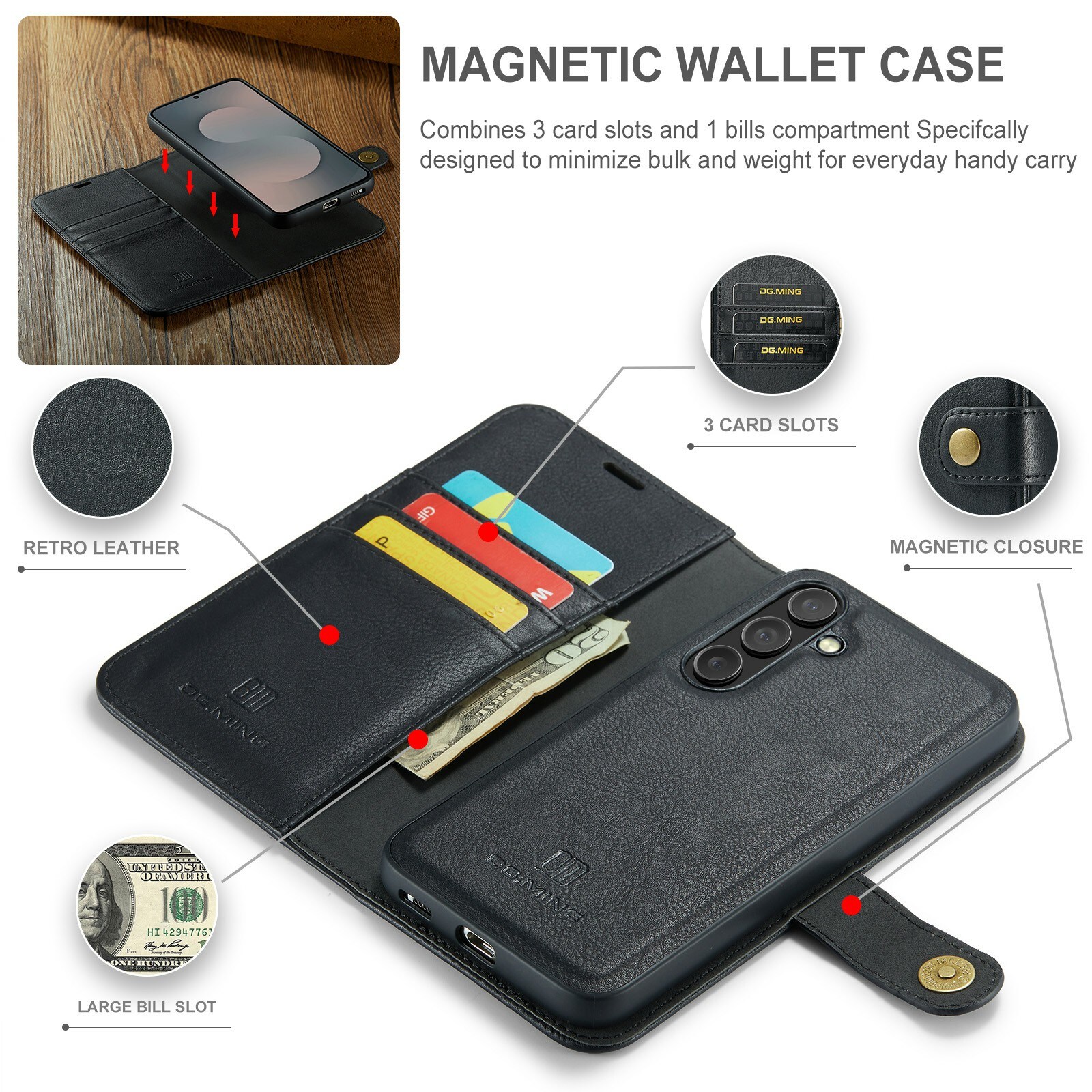 Samsung Galaxy S25 FE Pungetui med aftageligt cover, Black