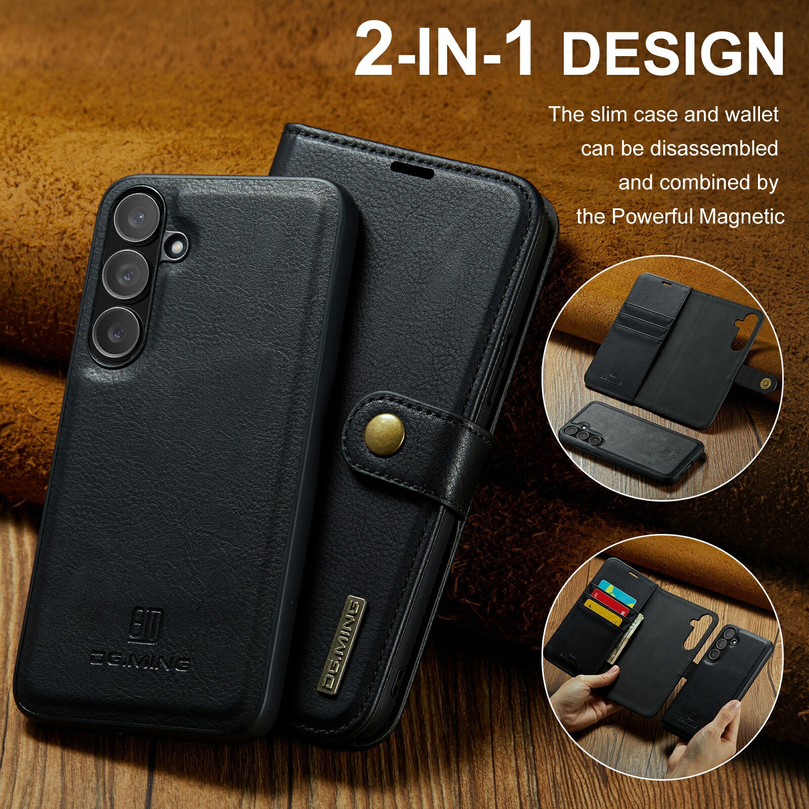 Samsung Galaxy S25 FE Pungetui med aftageligt cover, Black