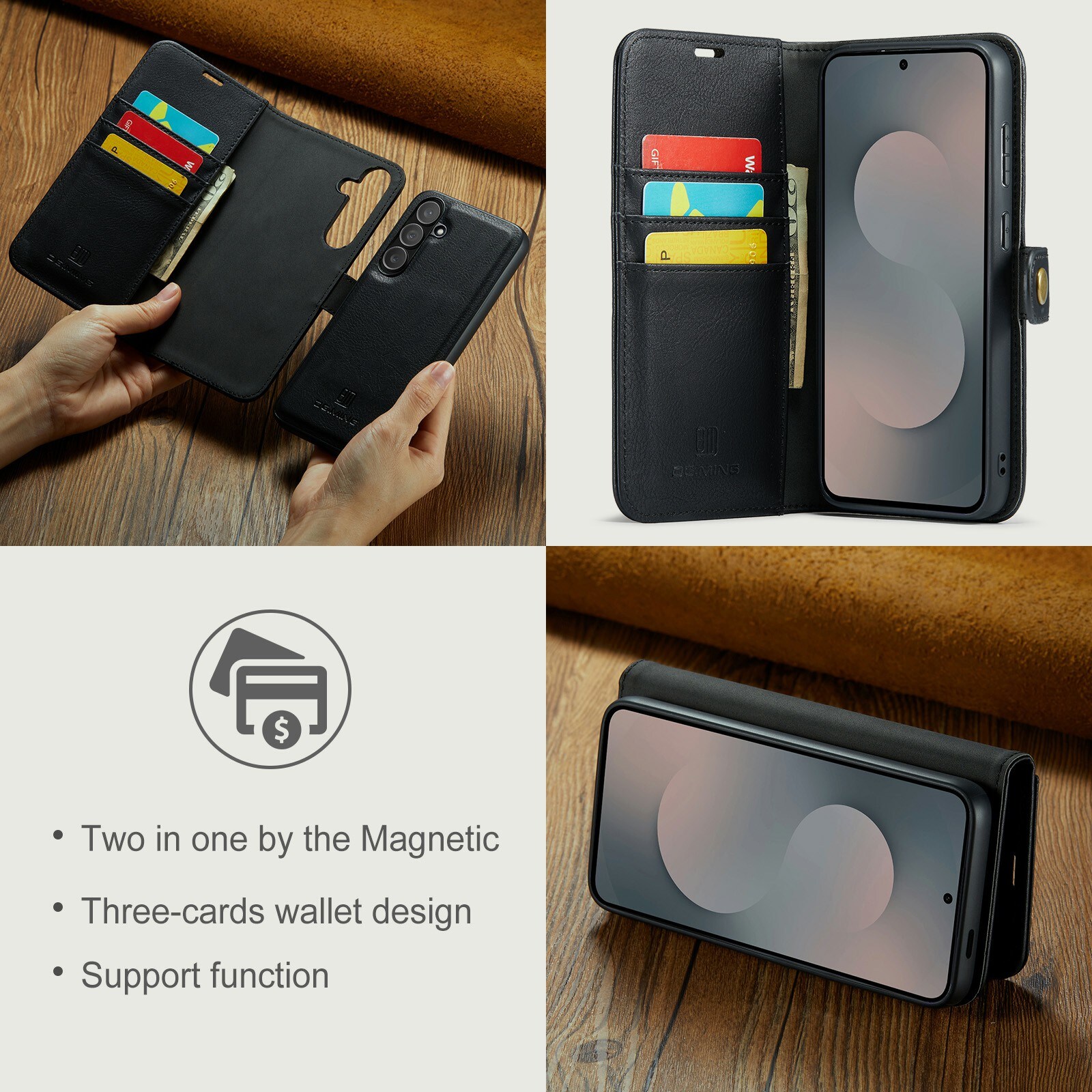 Samsung Galaxy S25 FE Pungetui med aftageligt cover, Black