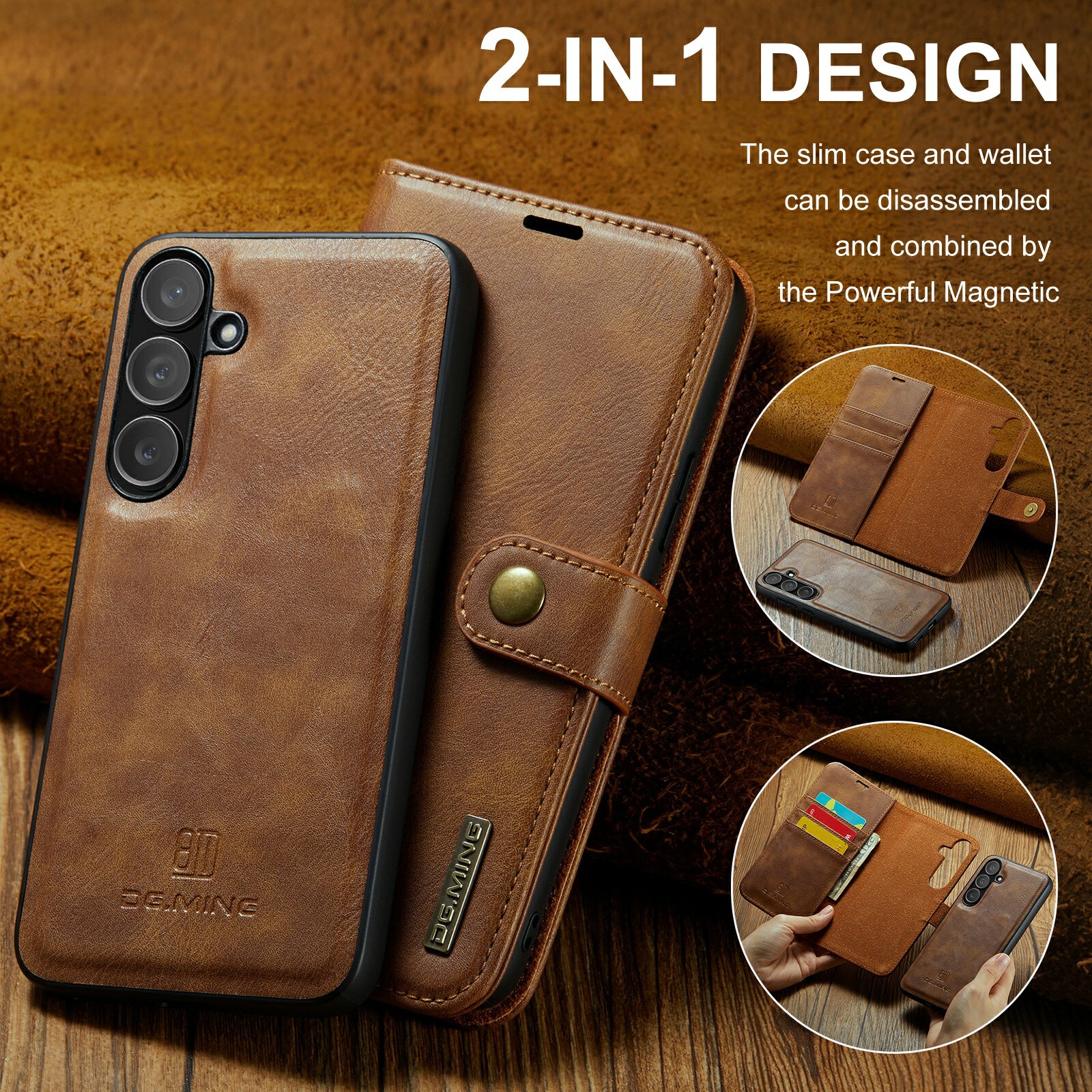 Samsung Galaxy S25 FE Pungetui med aftageligt cover, Cognac
