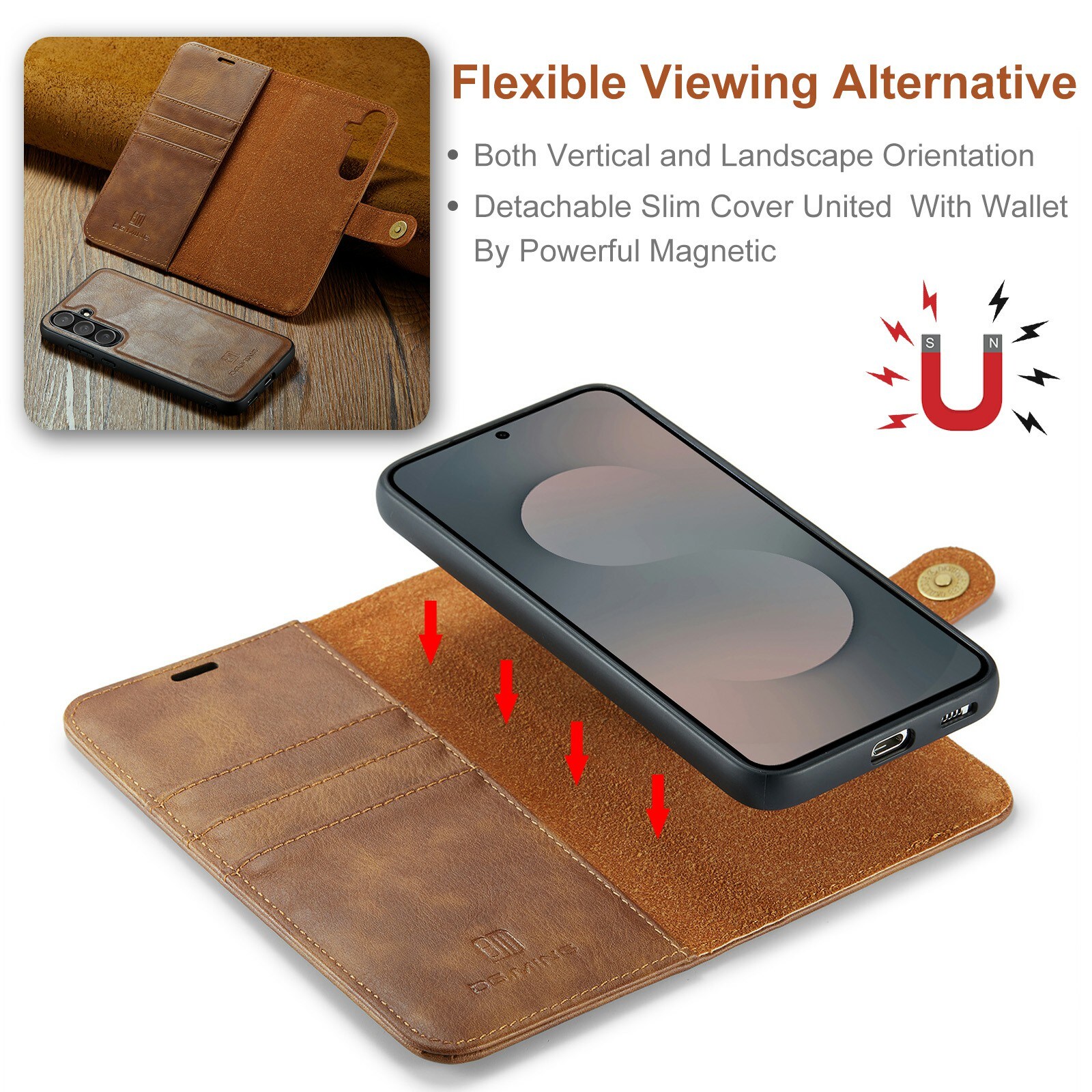 Samsung Galaxy S25 FE Pungetui med aftageligt cover, Cognac
