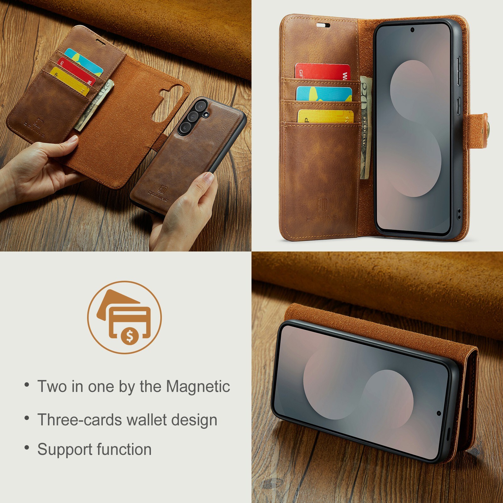 Samsung Galaxy S25 FE Pungetui med aftageligt cover, Cognac