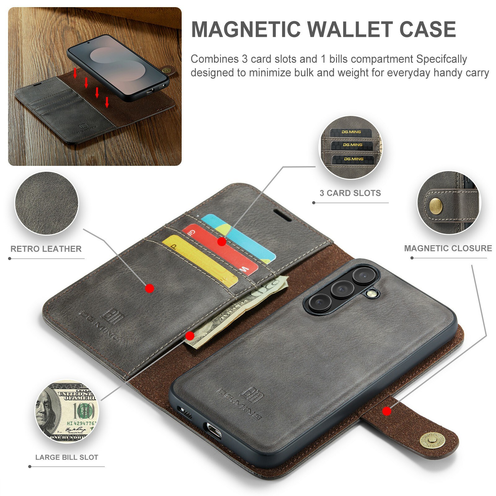 Samsung Galaxy S25 FE Pungetui med aftageligt cover, Brown