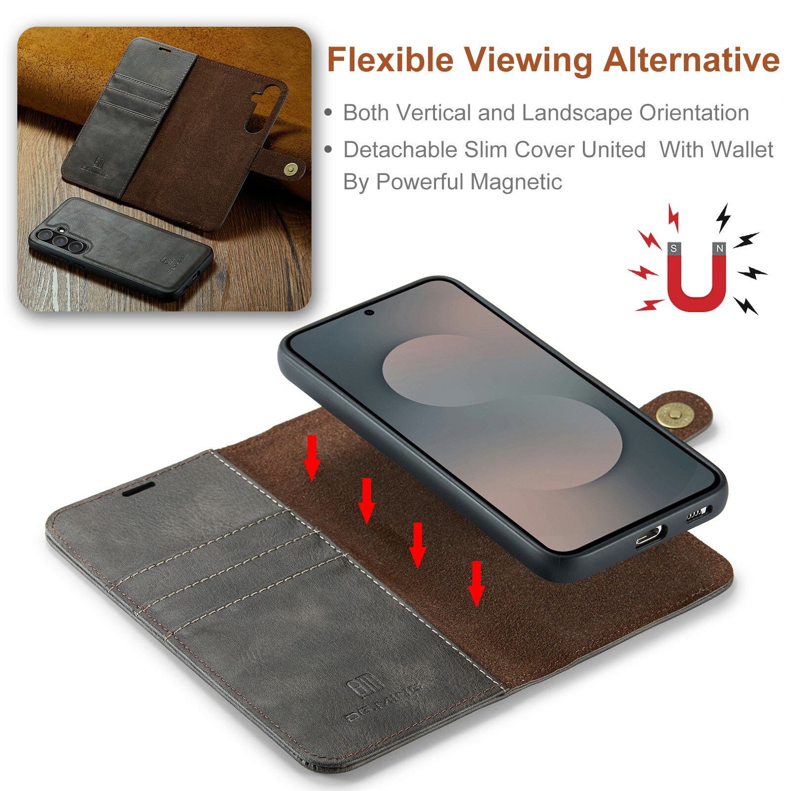 Samsung Galaxy S25 FE Pungetui med aftageligt cover, Brown