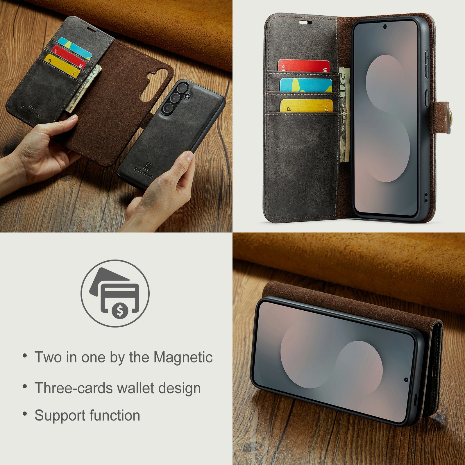 Samsung Galaxy S25 FE Pungetui med aftageligt cover, Brown