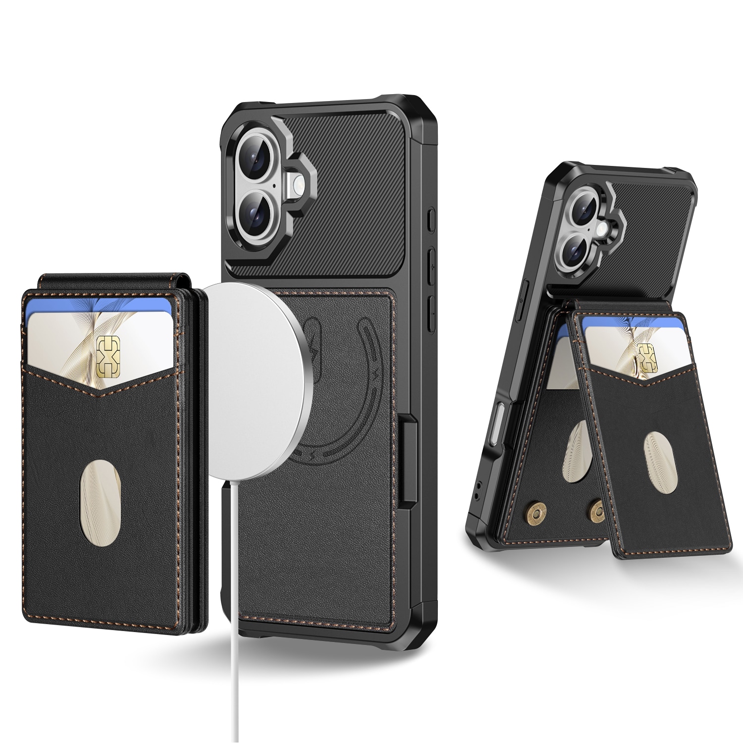 iPhone 17 Magnetisk mobilcover med aftagelig pung, Sort