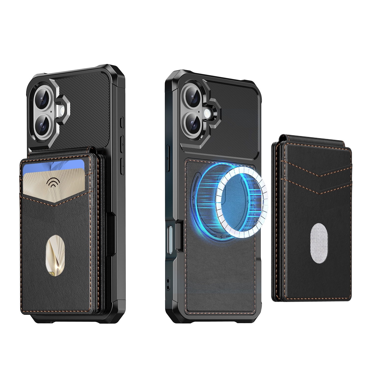 iPhone 17 Magnetisk mobilcover med aftagelig pung, Sort