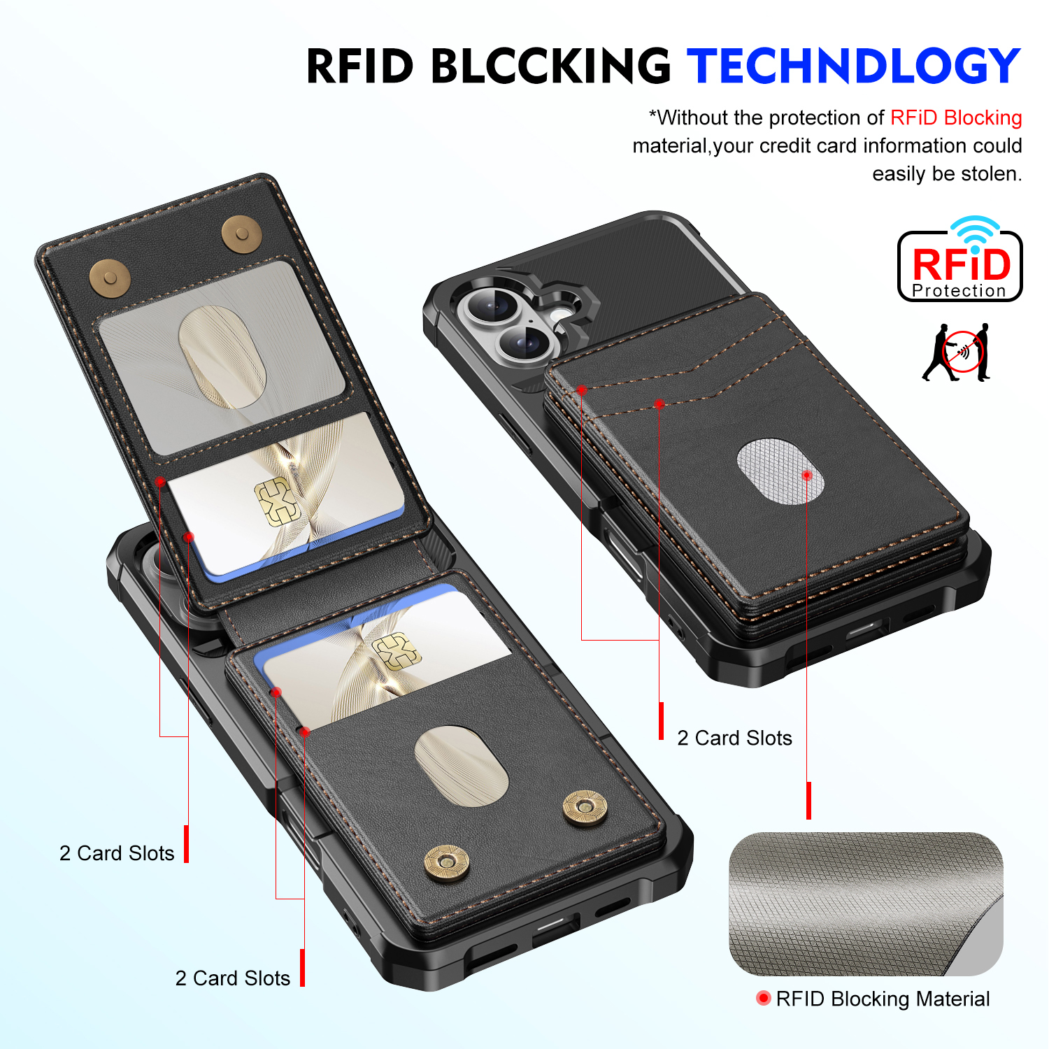 iPhone 17 Magnetisk mobilcover med aftagelig pung, Sort