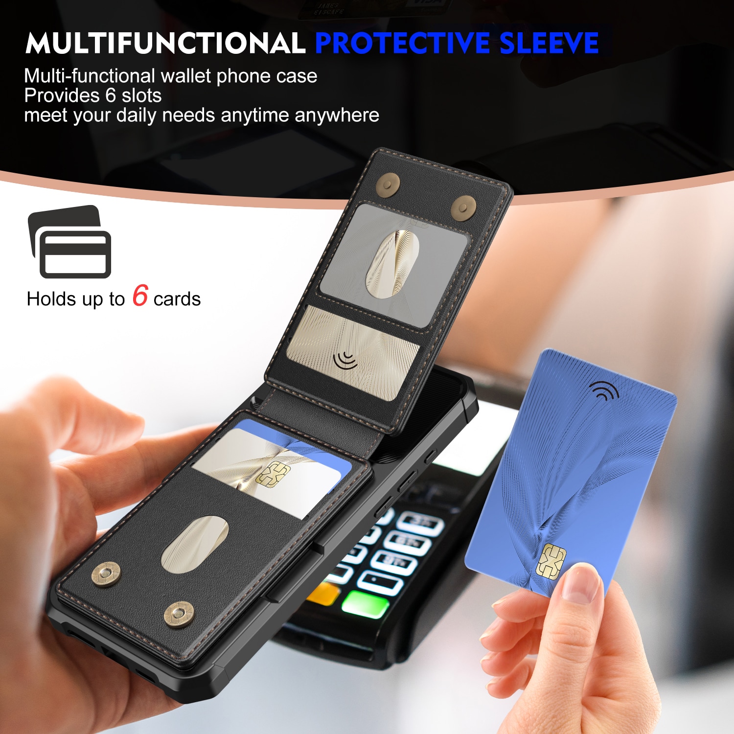 iPhone 17 Magnetisk mobilcover med aftagelig pung, Sort