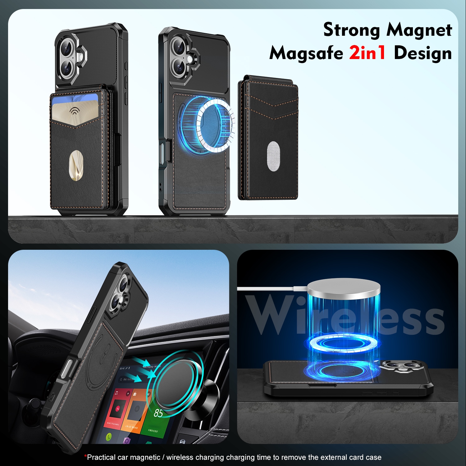 iPhone 17 Magnetisk mobilcover med aftagelig pung, Sort