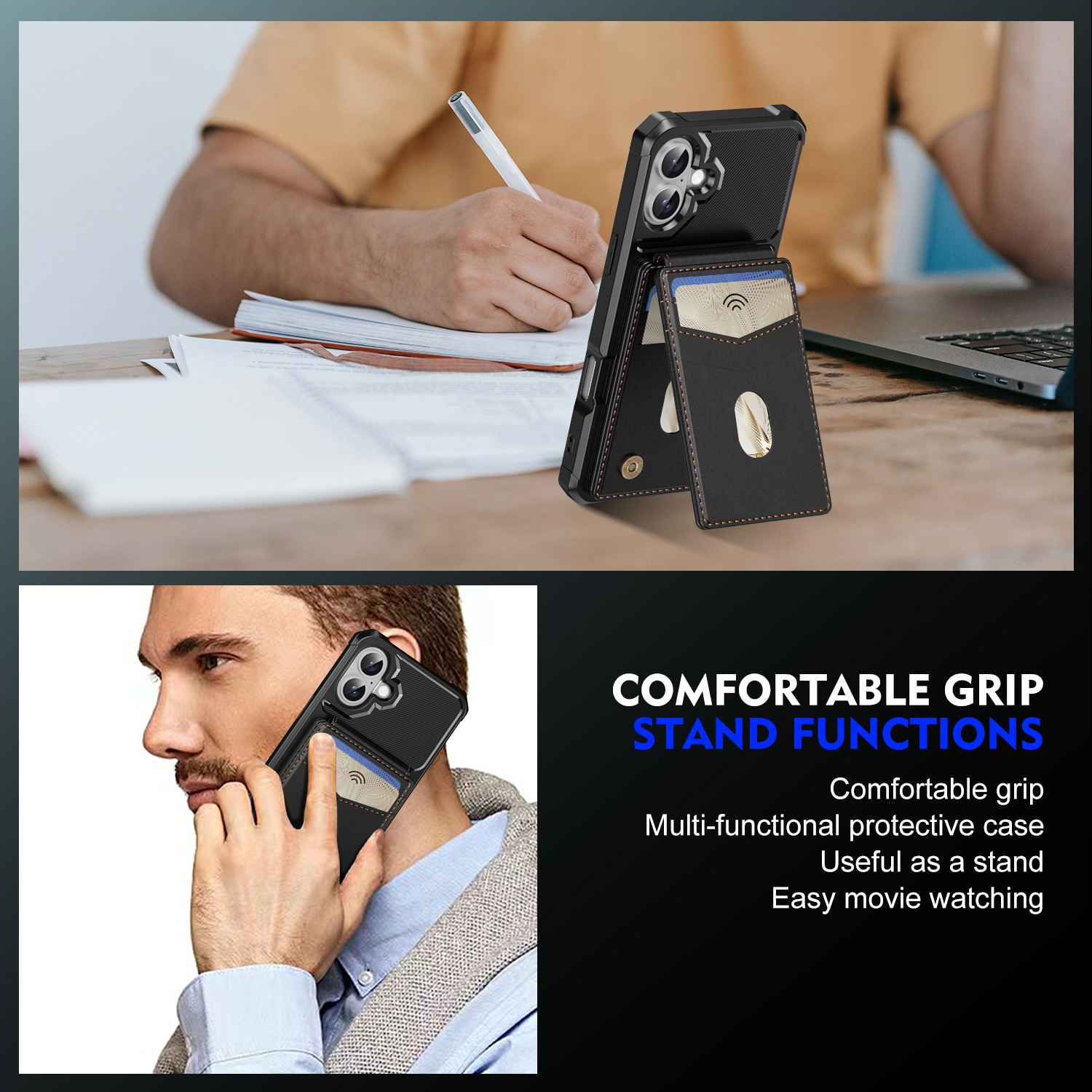 iPhone 17 Magnetisk mobilcover med aftagelig pung, Sort