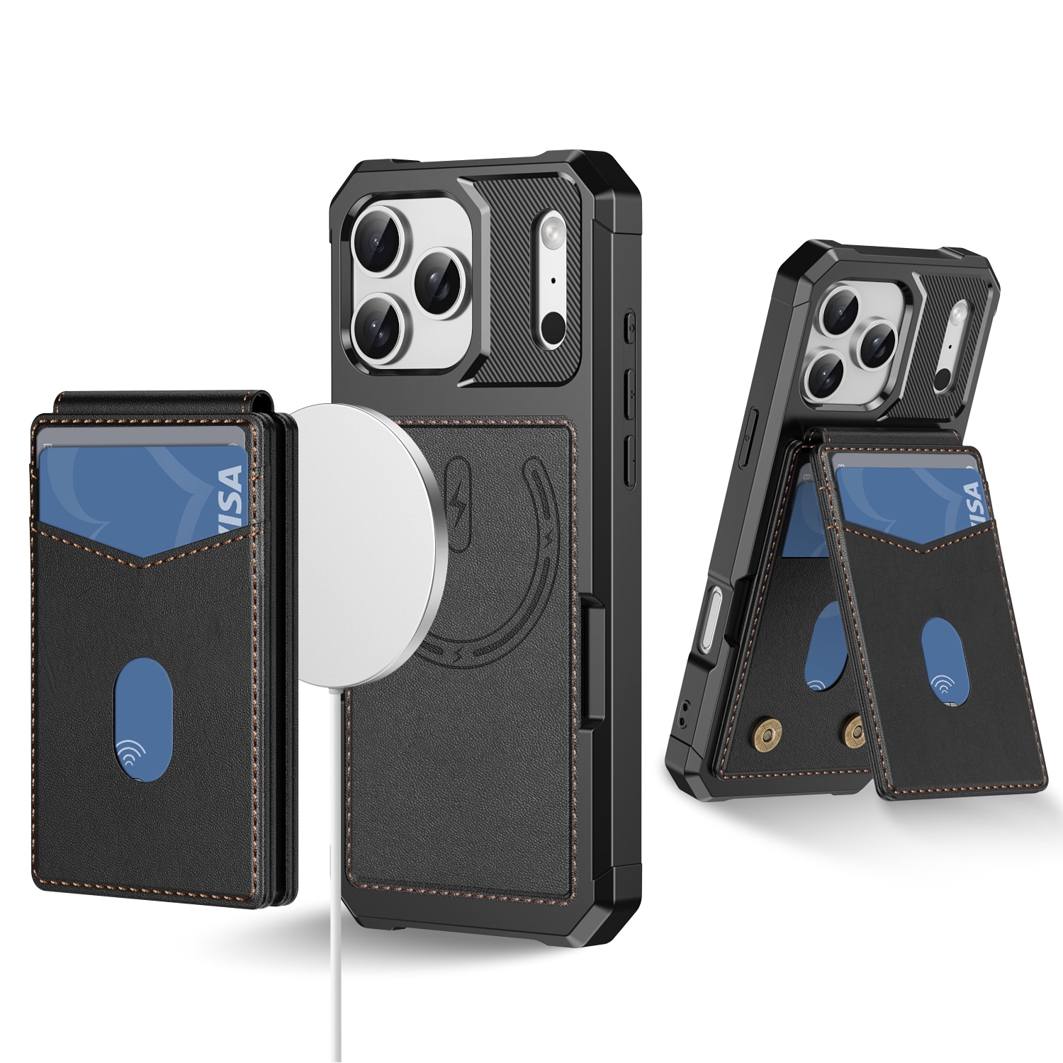 iPhone 17 Pro Max Magnetisk mobilcover med aftagelig pung, Sort