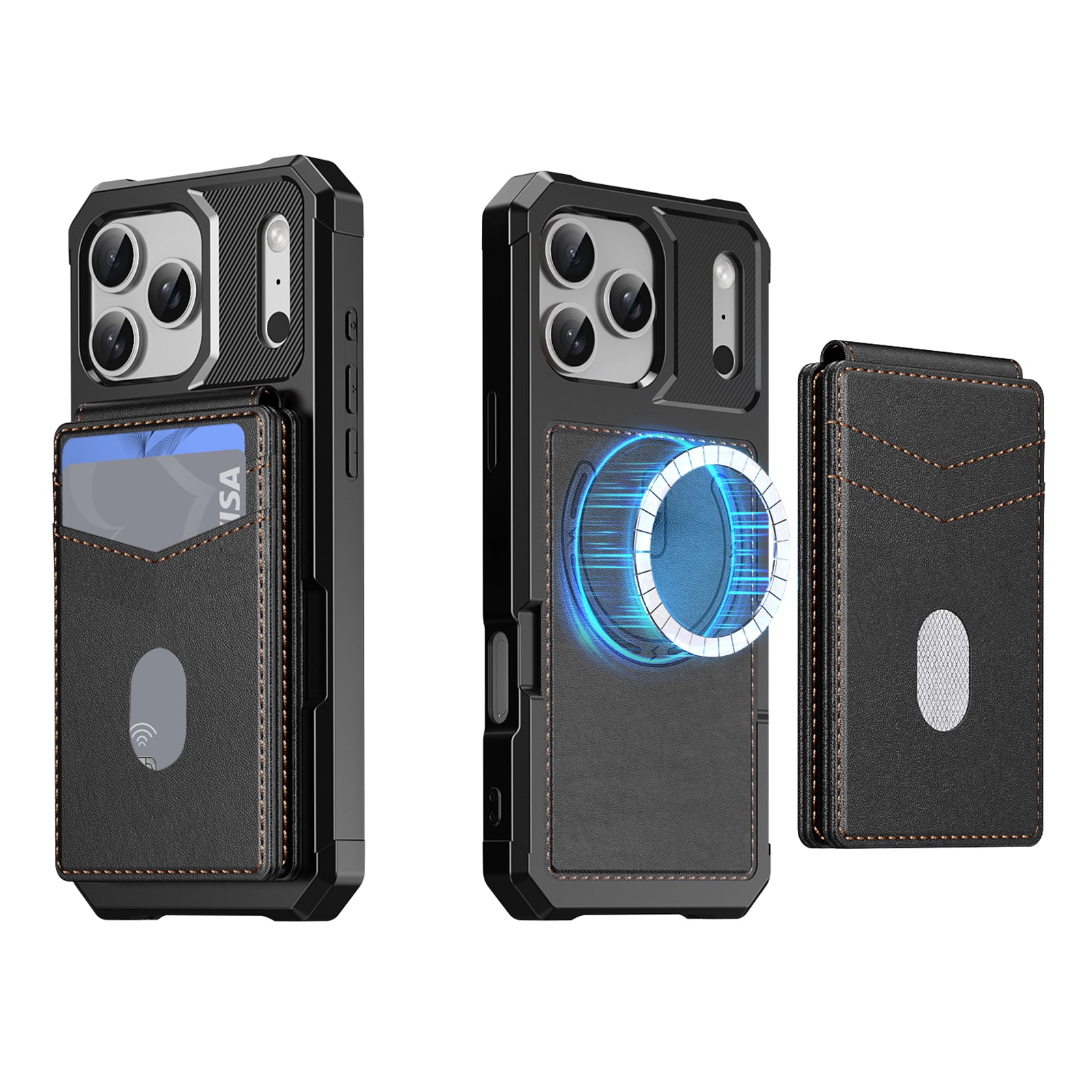 iPhone 17 Pro Max Magnetisk mobilcover med aftagelig pung, Sort