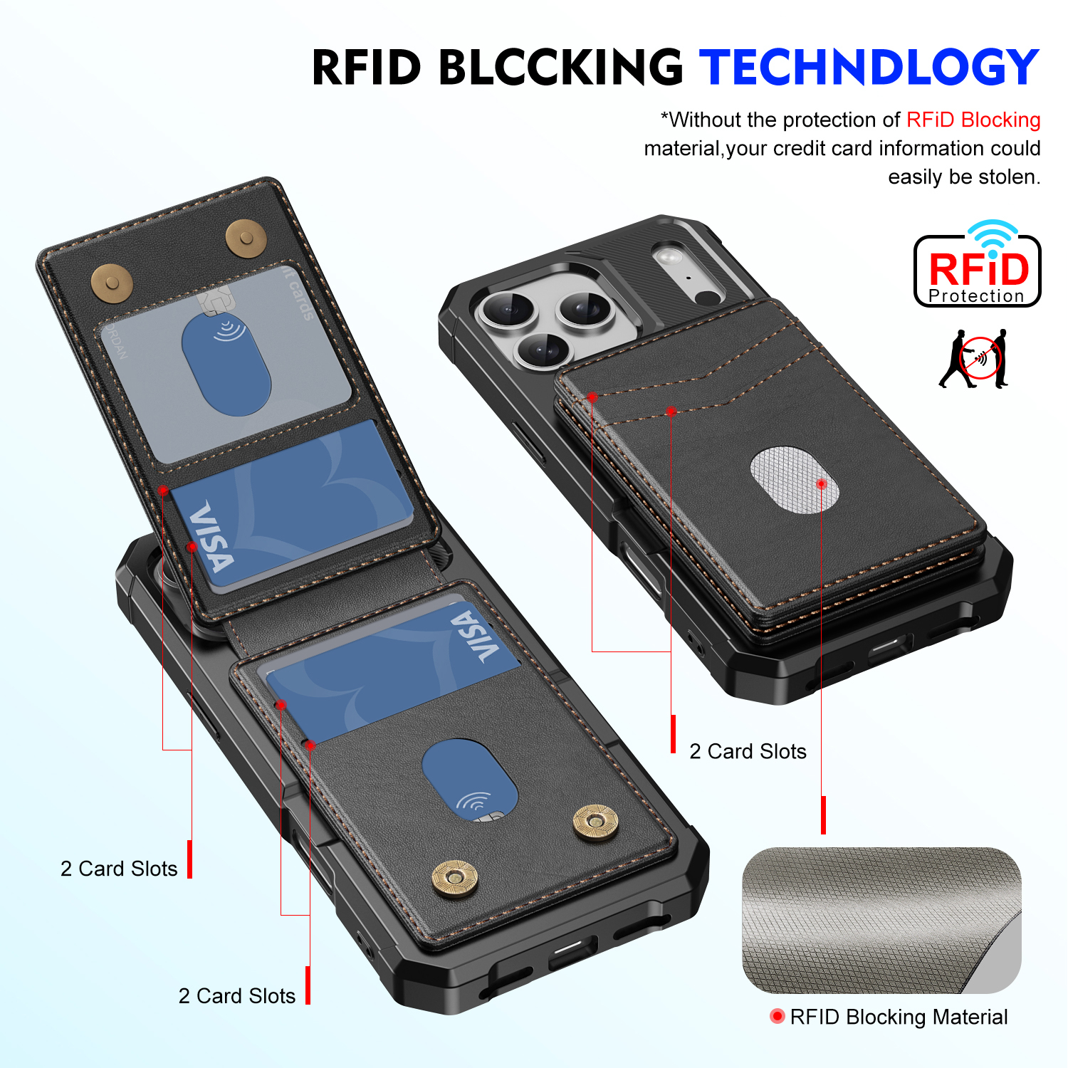 iPhone 17 Pro Max Magnetisk mobilcover med aftagelig pung, Sort