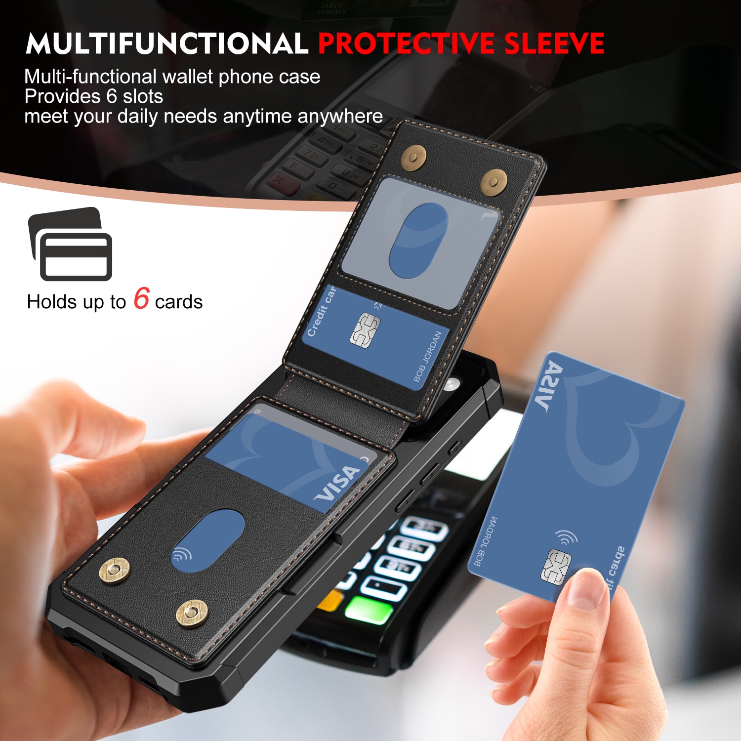 iPhone 17 Pro Max Magnetisk mobilcover med aftagelig pung, Sort