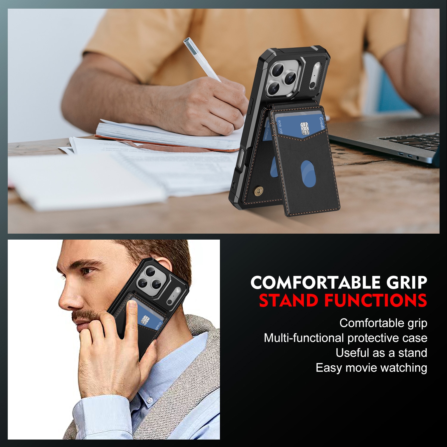 iPhone 17 Pro Max Magnetisk mobilcover med aftagelig pung, Sort
