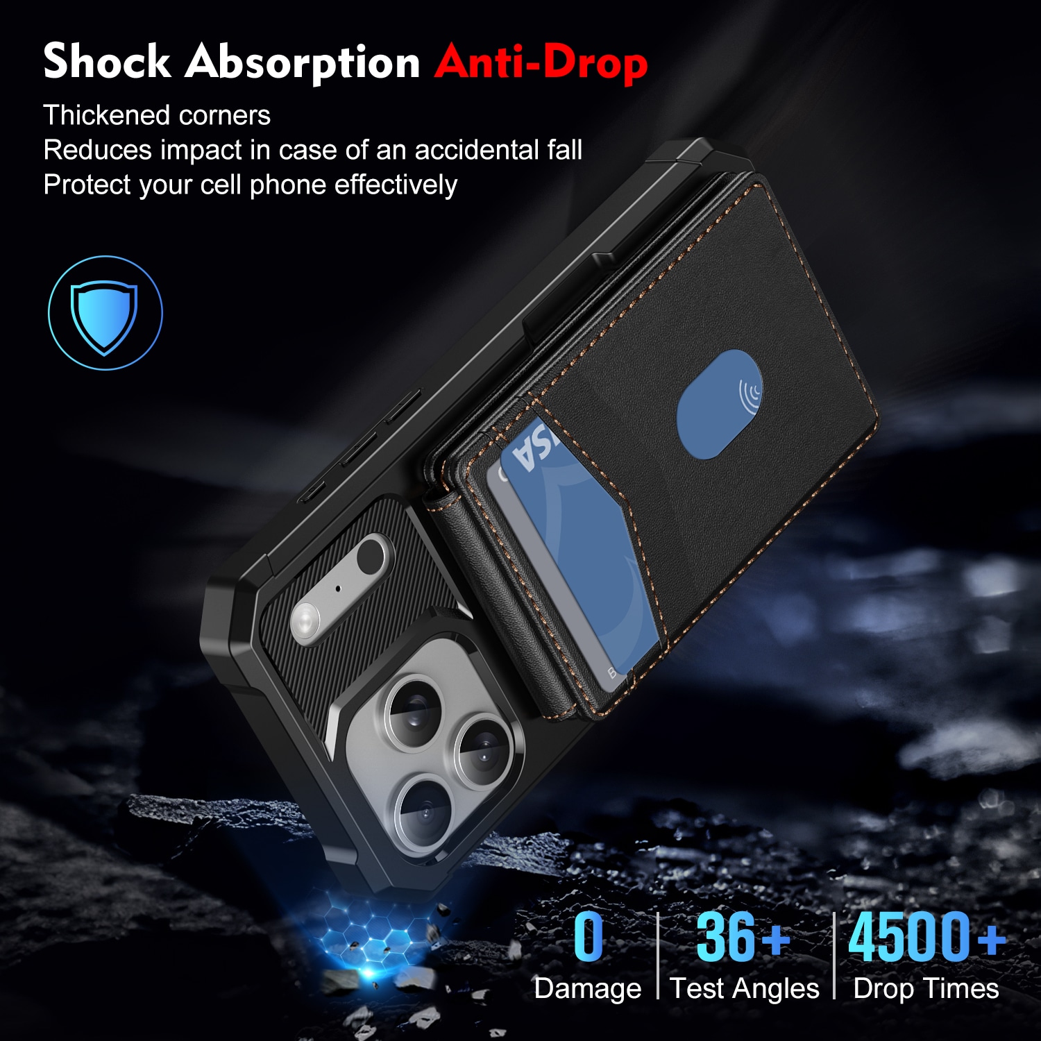 iPhone 17 Pro Max Magnetisk mobilcover med aftagelig pung, Sort