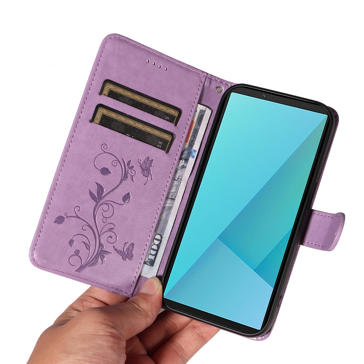 Sony Xperia 10 VII Mobiletui med sommerfugle, Lilla