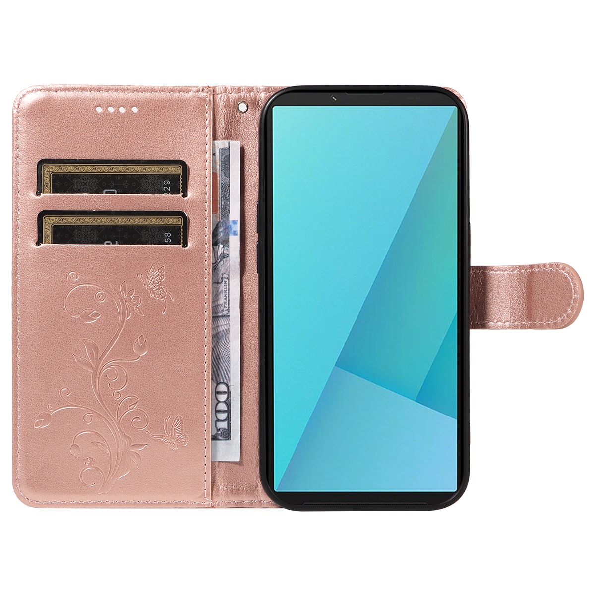 Sony Xperia 10 VII Mobiletui med sommerfugle, Rose guld