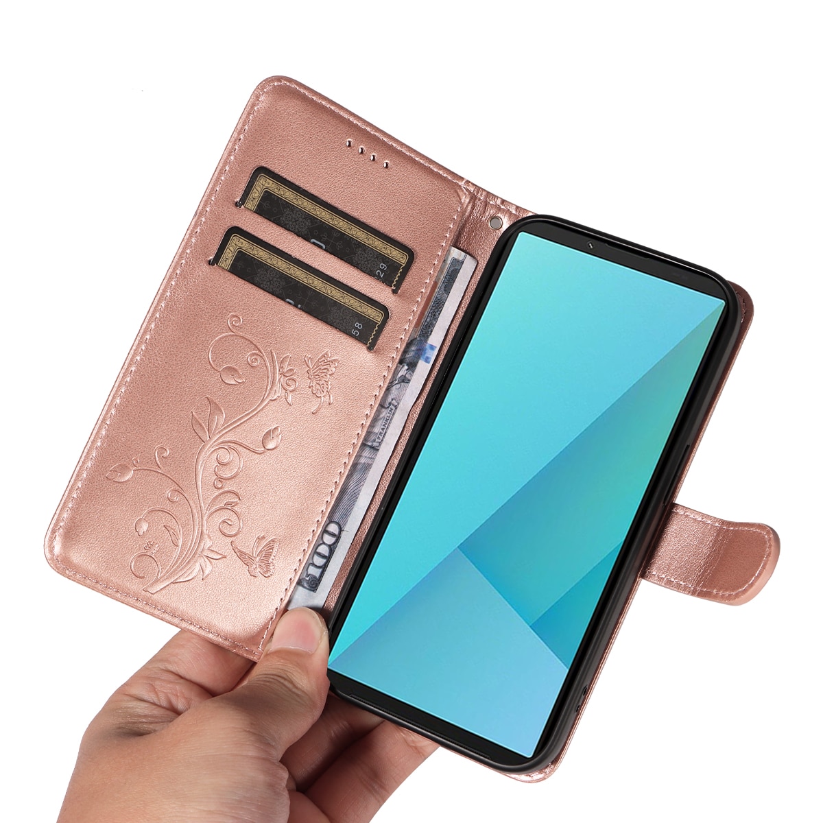 Sony Xperia 10 VII Mobiletui med sommerfugle, Rose guld