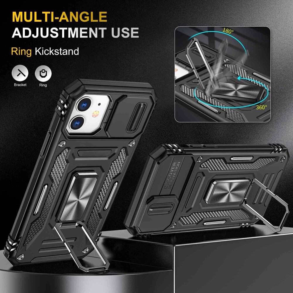 iPhone 11 Cover med kamerabeskyttelse & fingerring, Sort