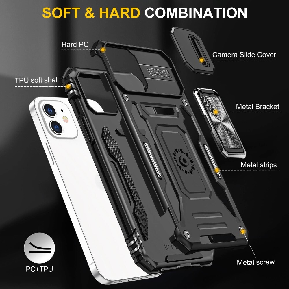 iPhone 11 Cover med kamerabeskyttelse & fingerring, Sort