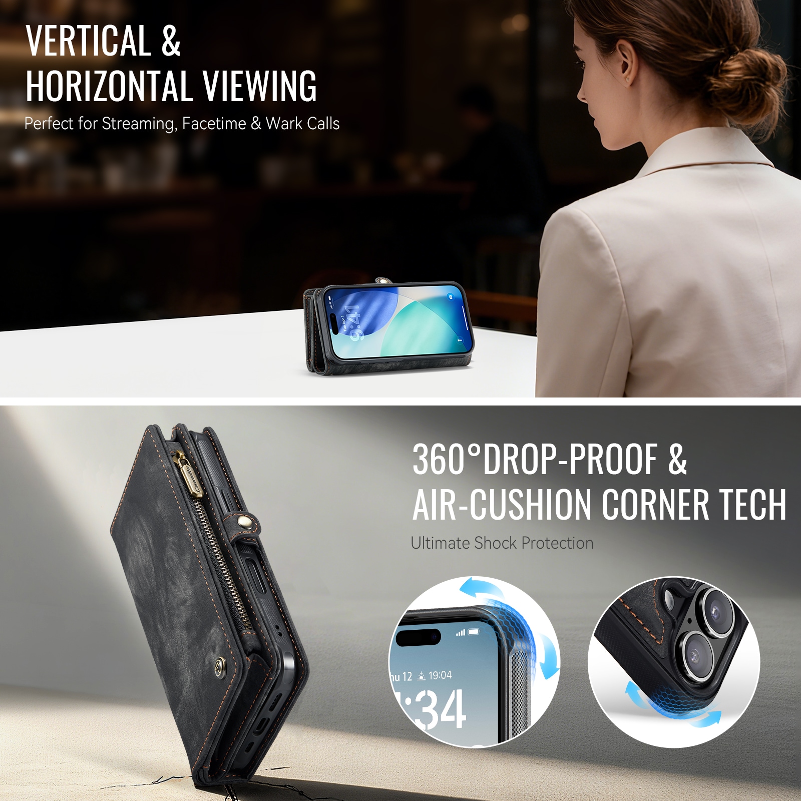 iPhone 17 Rummeligt pungetui med mange kortholdere, Grå