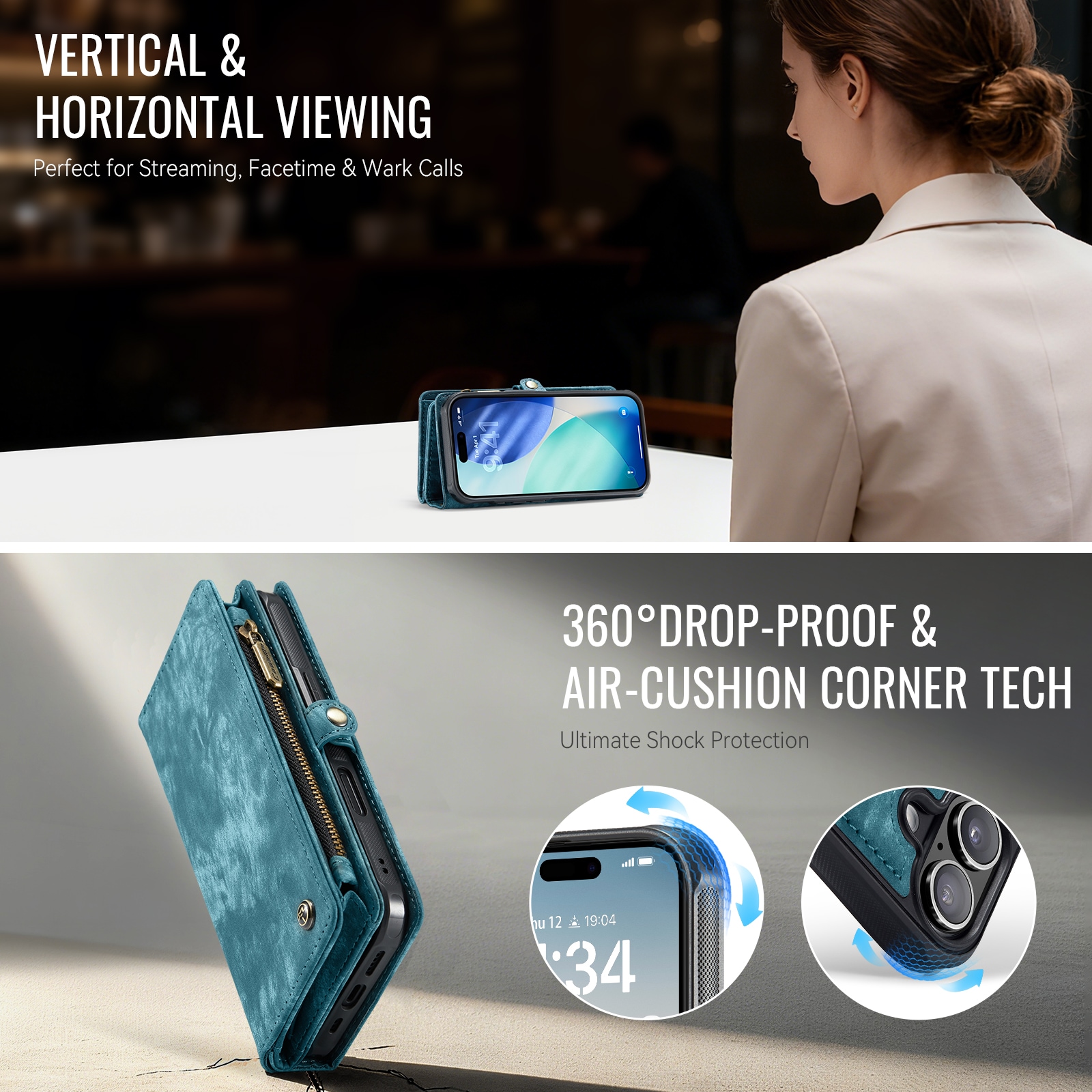 iPhone 17 Rummeligt pungetui med mange kortholdere, Blå