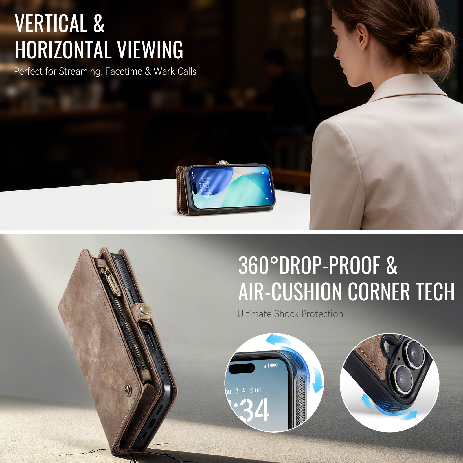 iPhone 17 Rummeligt pungetui med mange kortholdere, Brun