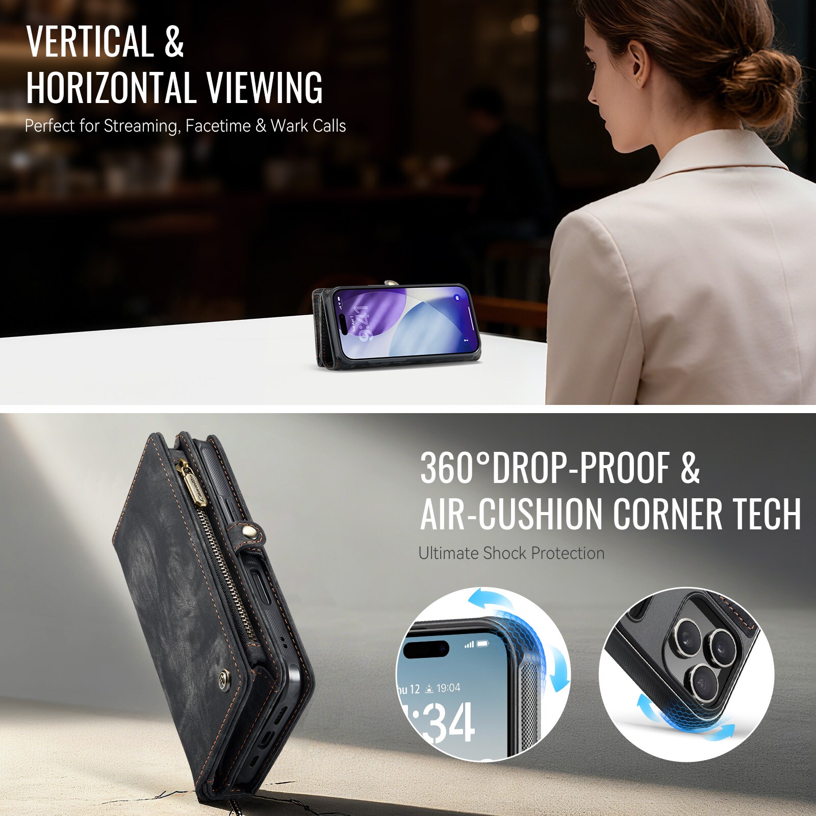 iPhone 17 Pro Max Rummeligt pungetui med mange kortholdere, Grå