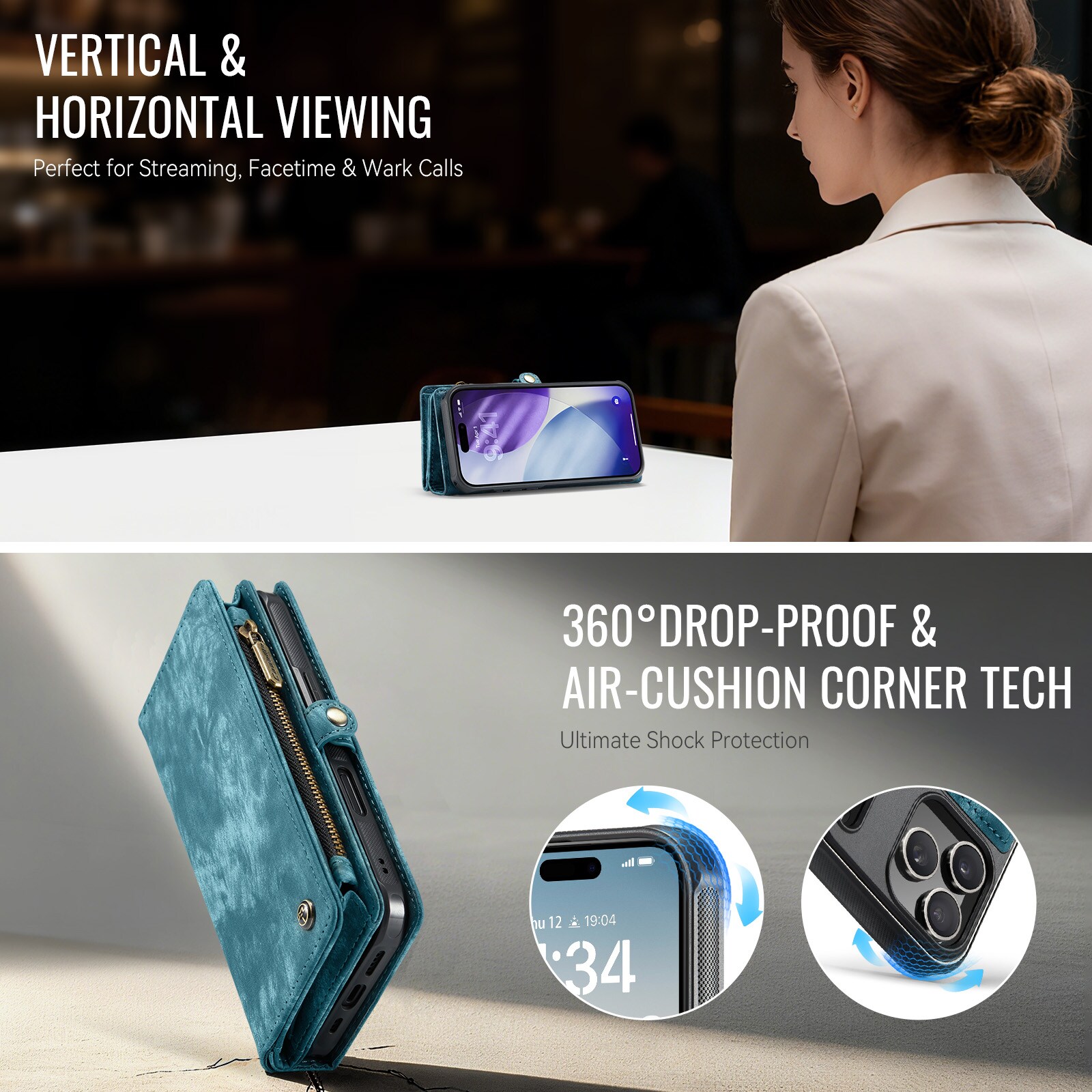 iPhone 17 Pro Max Rummeligt pungetui med mange kortholdere, Blå