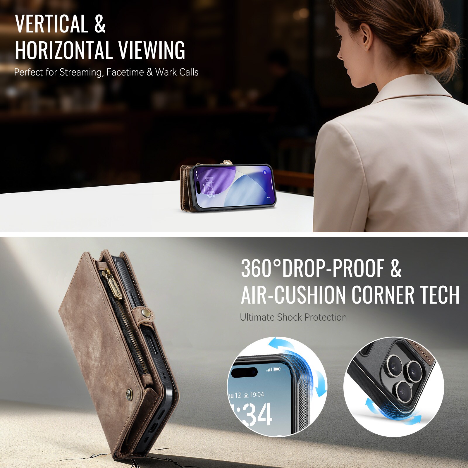 iPhone 17 Pro Rummeligt pungetui med mange kortholdere, Brun