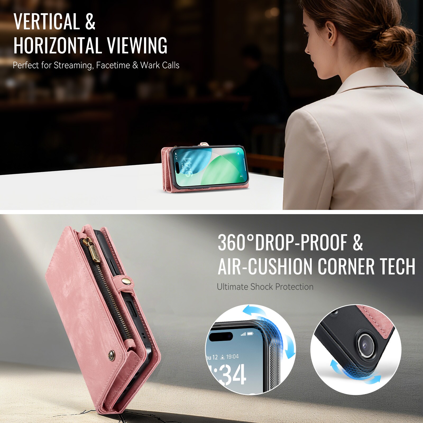 iPhone Air Rummeligt pungetui med mange kortholdere, Lyserød