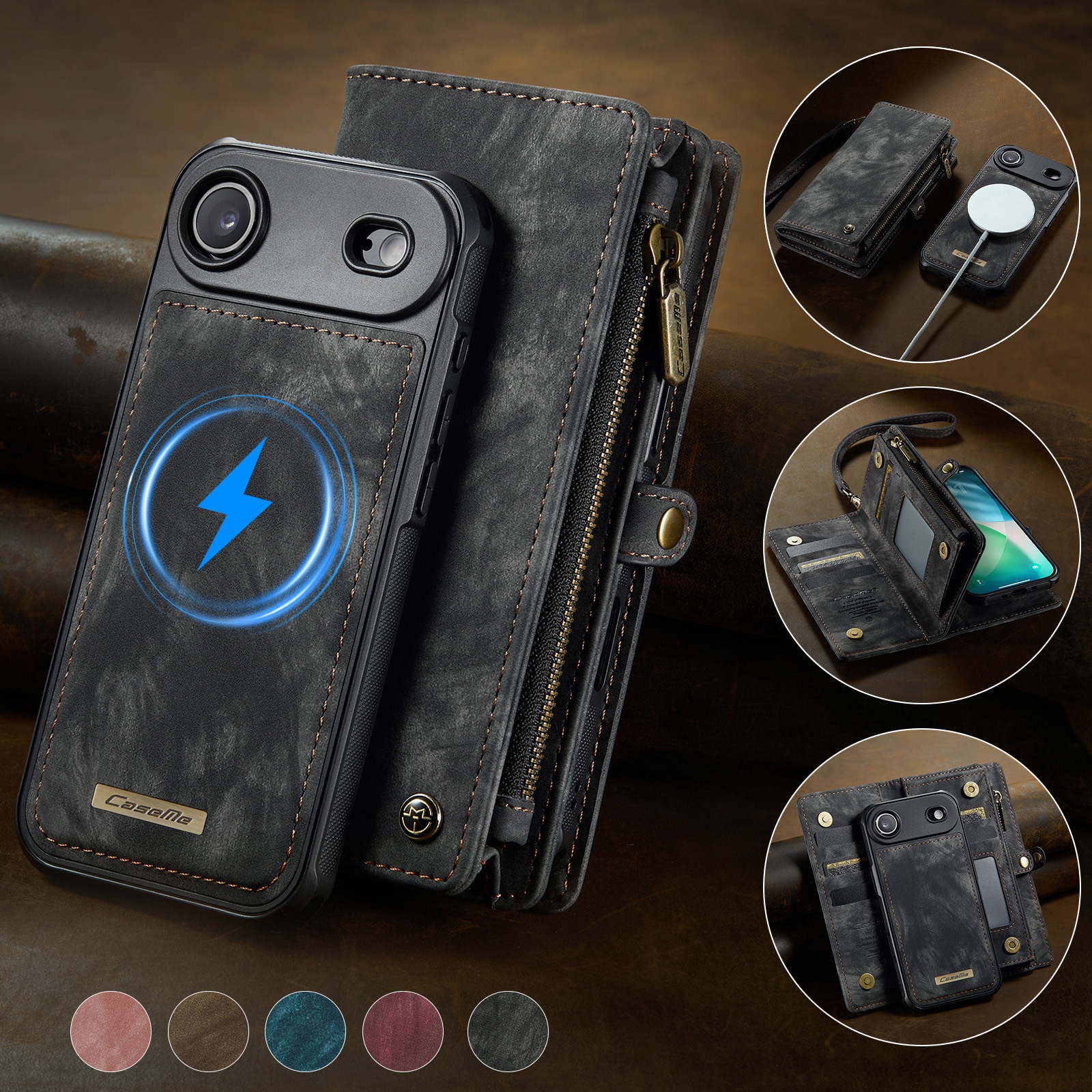 iPhone Air Rummeligt pungetui med mange kortholdere, Grå