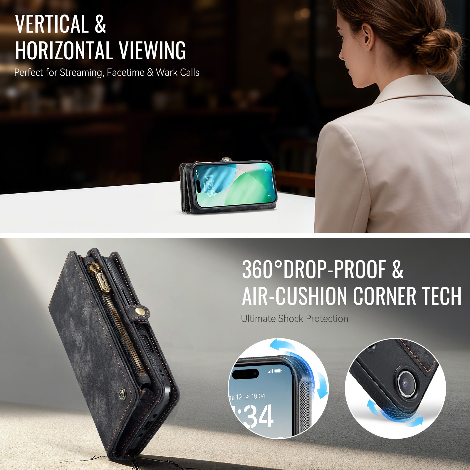 iPhone Air Rummeligt pungetui med mange kortholdere, Grå