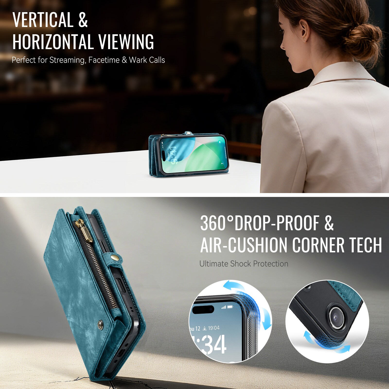 iPhone Air Rummeligt pungetui med mange kortholdere, Blå