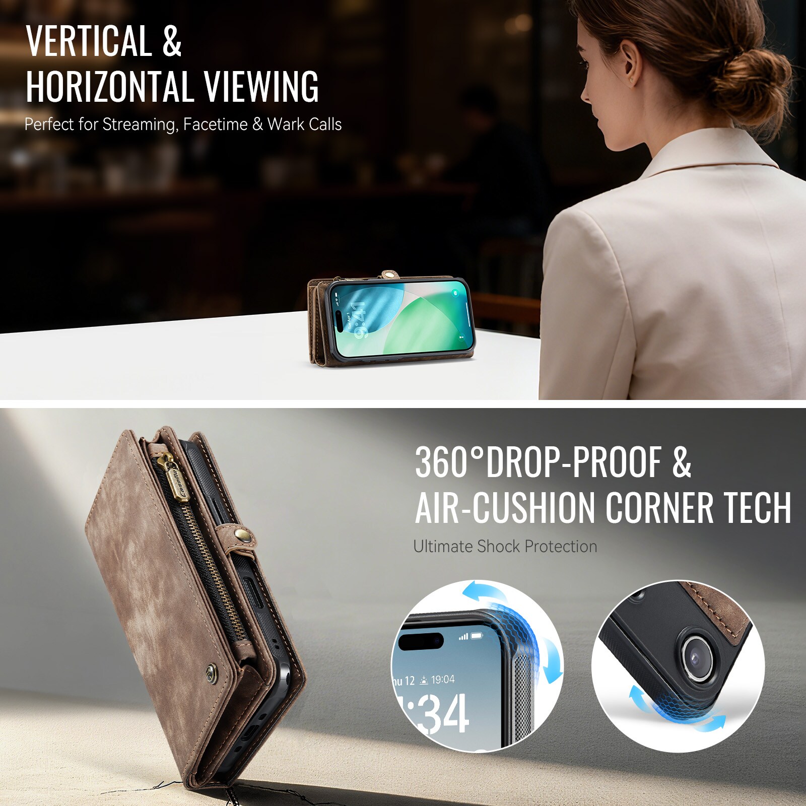 iPhone Air Rummeligt pungetui med mange kortholdere, Brun