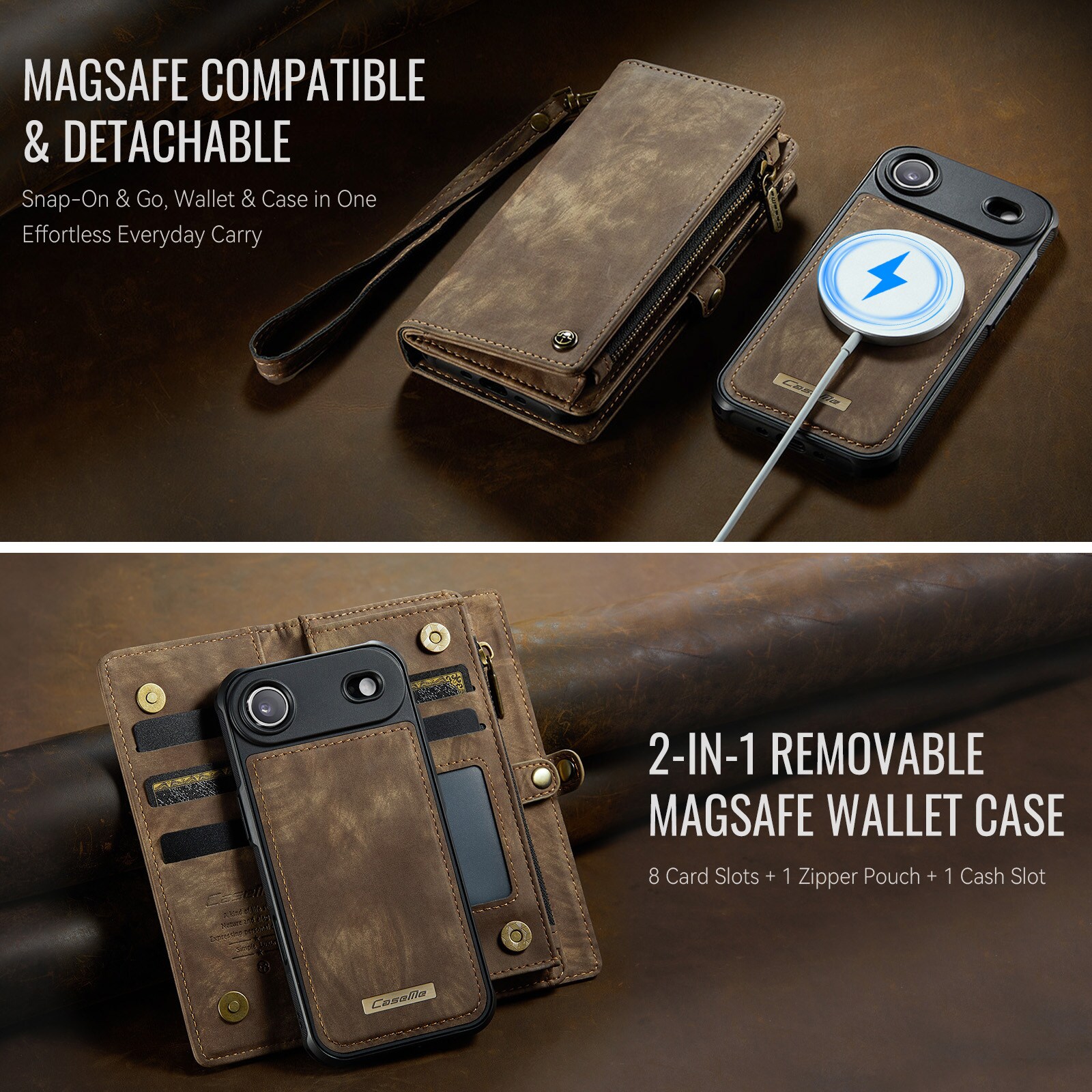 iPhone Air Rummeligt pungetui med mange kortholdere, Brun