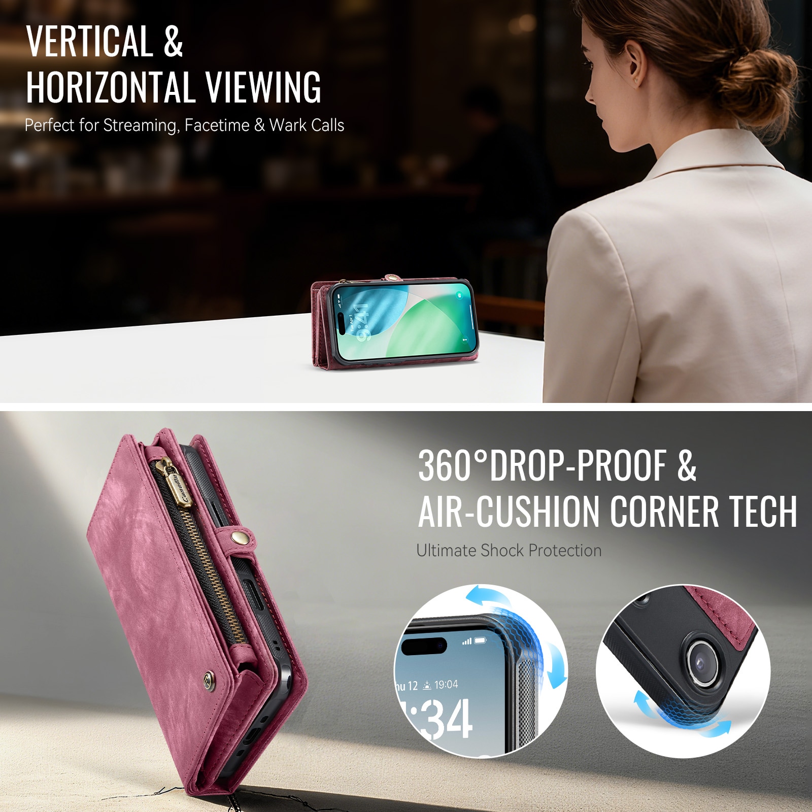 iPhone Air Rummeligt pungetui med mange kortholdere, Rød