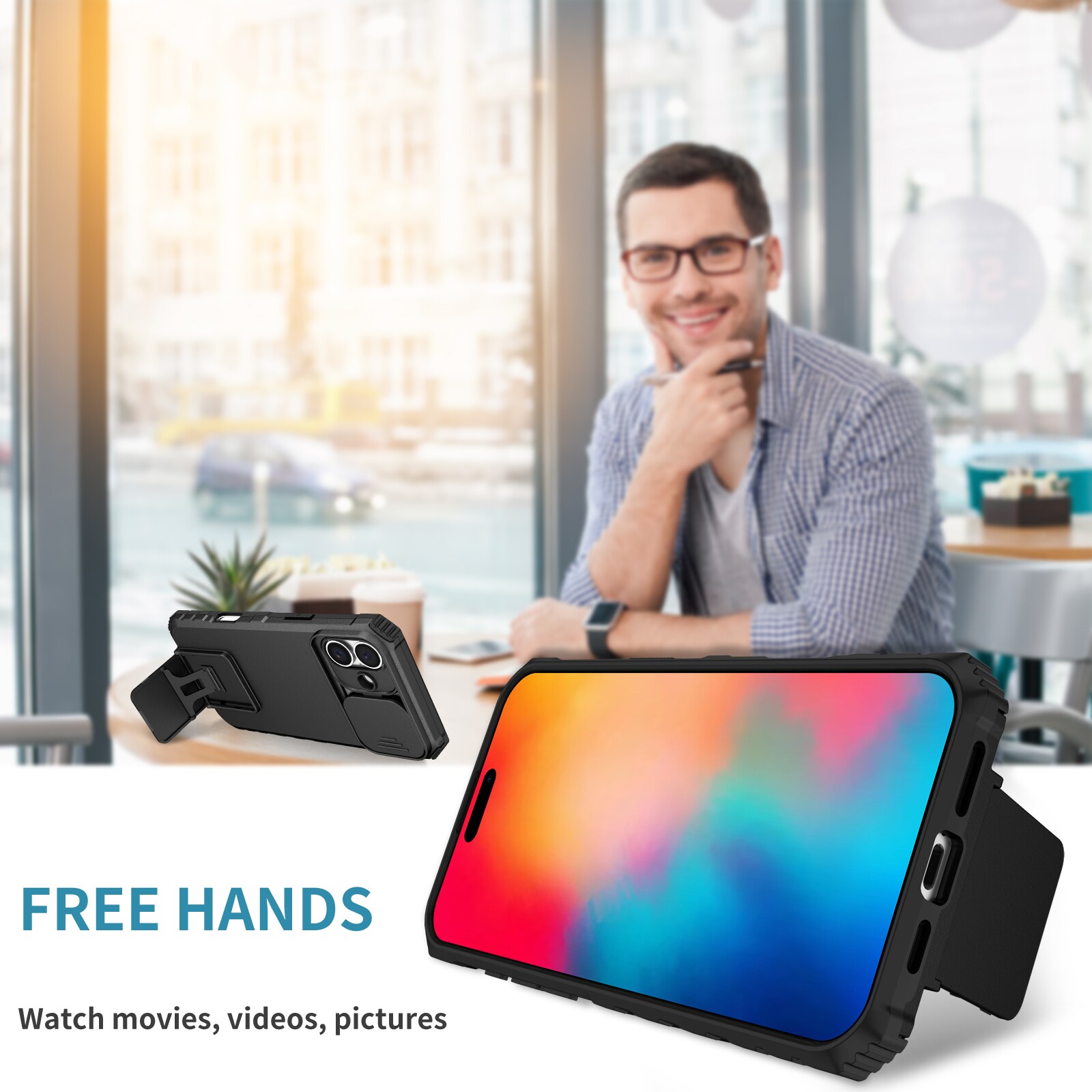 iPhone 17 Cover med Kickstand & Kamerabeskyttelse, Sort