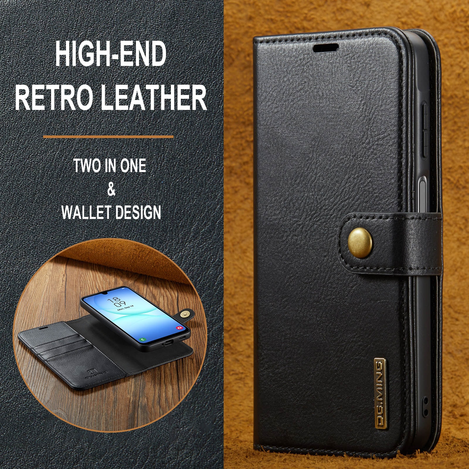 Samsung Galaxy A17 Pungetui med aftageligt cover, Black