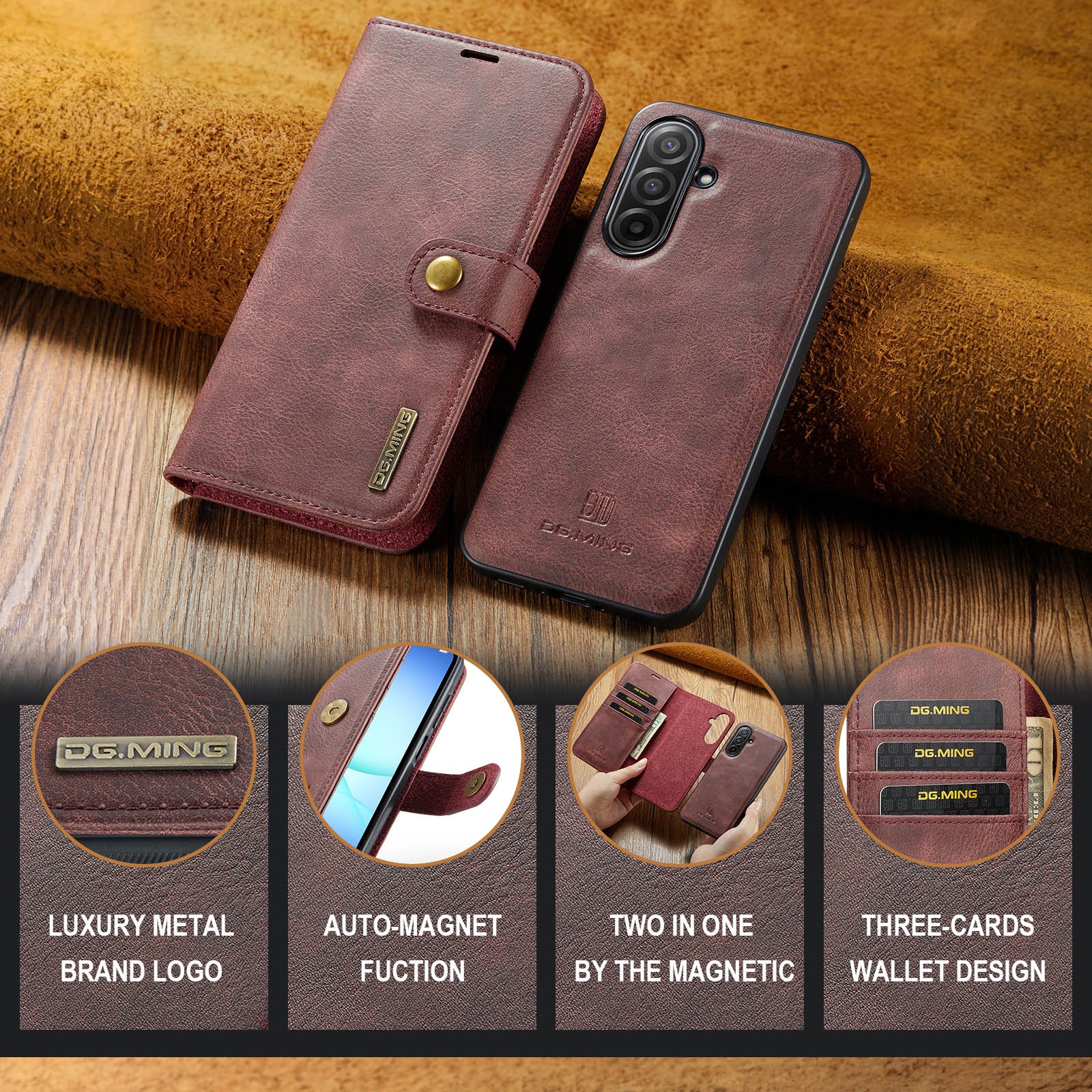 Samsung Galaxy A17 Pungetui med aftageligt cover, Red