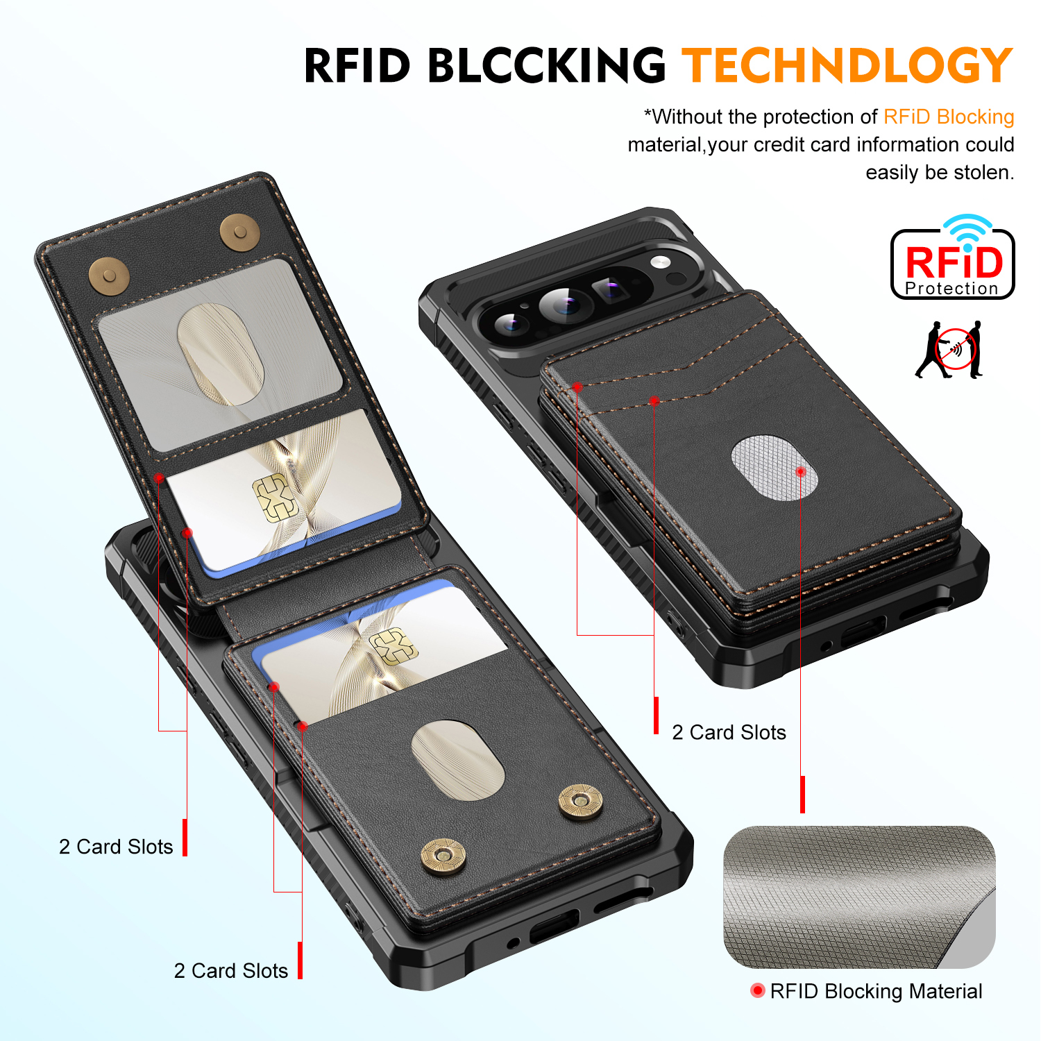 Google Pixel 10 Magnetisk mobilcover med aftagelig pung, Sort